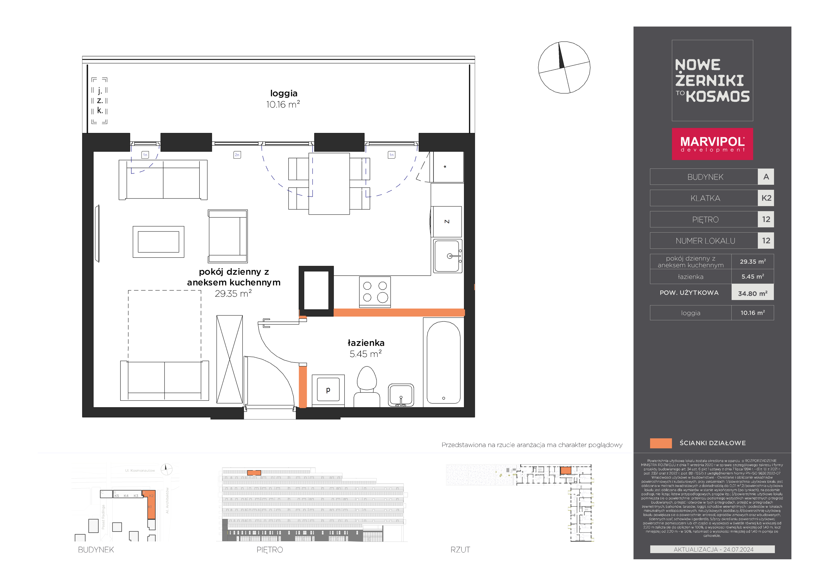 Mieszkanie 34,80 m², piętro 12, oferta nr A-12-12-K2, Nowe Żerniki to KOSMOS, Wrocław, Żerniki, ul. Kosmonautów / al. Architektów-idx