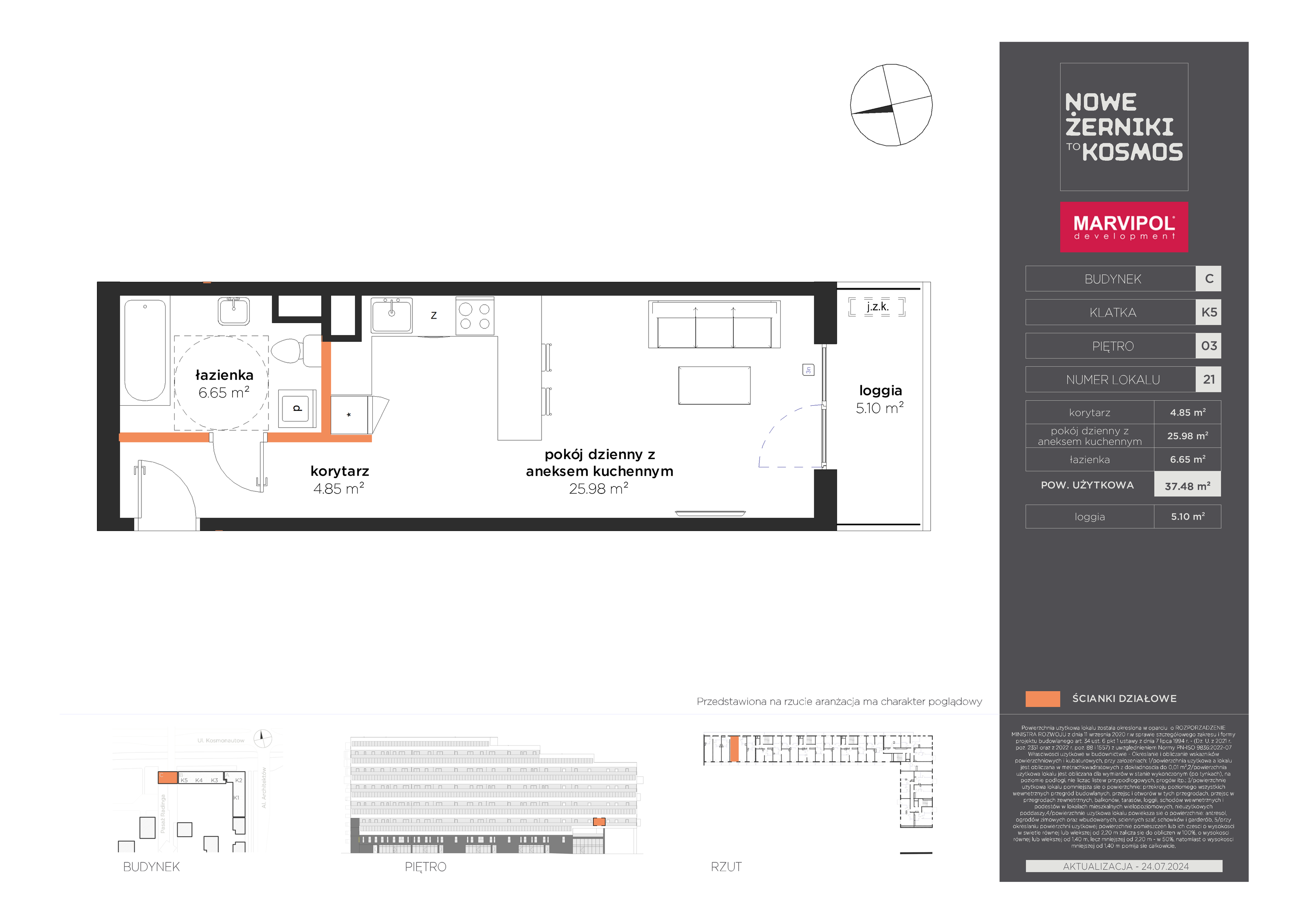 Mieszkanie 37,48 m², piętro 3, oferta nr C-03-21-K5-N, Nowe Żerniki to KOSMOS, Wrocław, Żerniki, ul. Kosmonautów / al. Architektów-idx