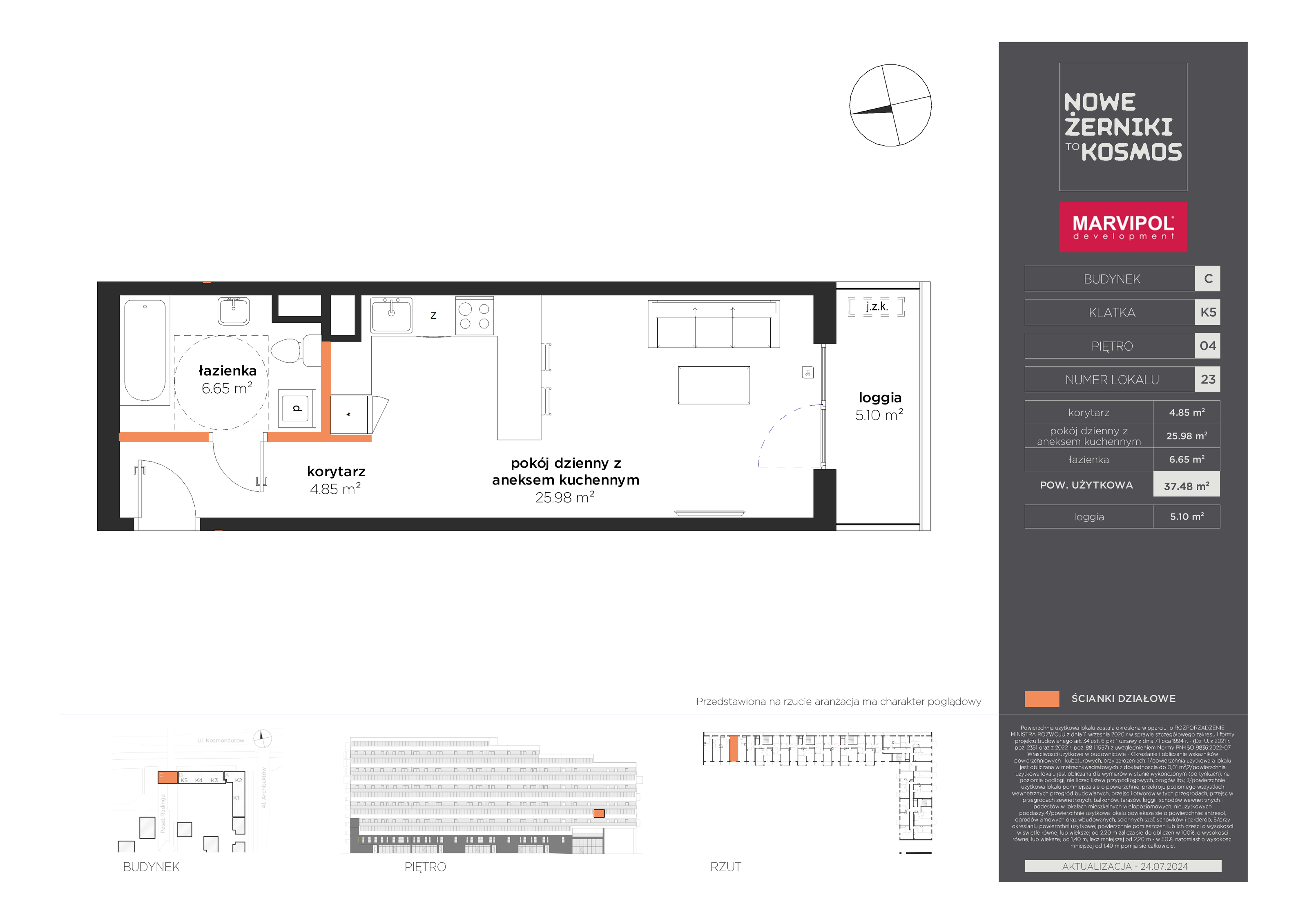 Mieszkanie 37,48 m², piętro 4, oferta nr C-04-23-K5, Nowe Żerniki to KOSMOS, Wrocław, Żerniki, ul. Kosmonautów / al. Architektów-idx