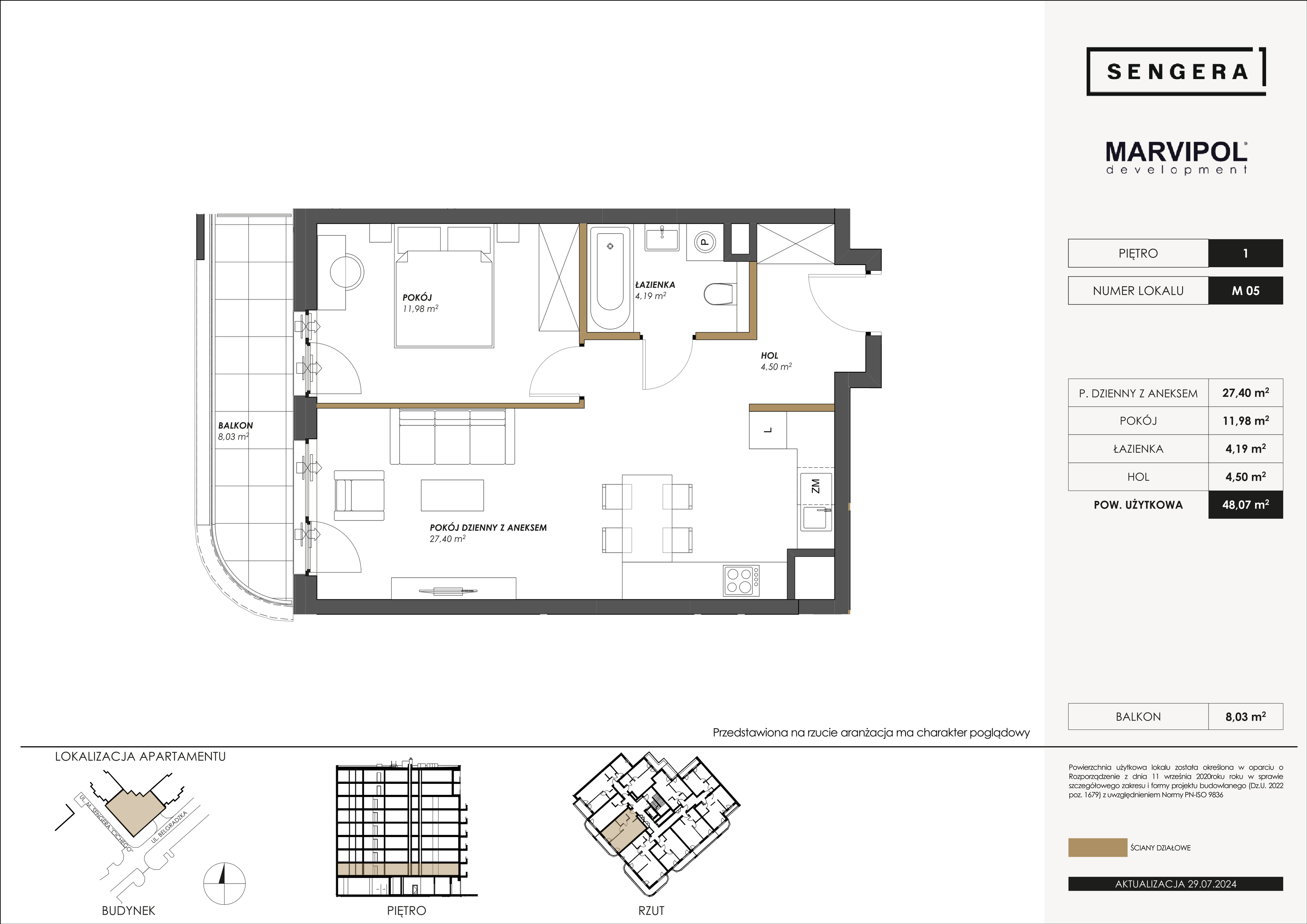 Mieszkanie 48,07 m², piętro 1, oferta nr M05, Sengera 1, Warszawa, Ursynów, Natolin, ul. Mariana Sengera „Cichego” 1-idx