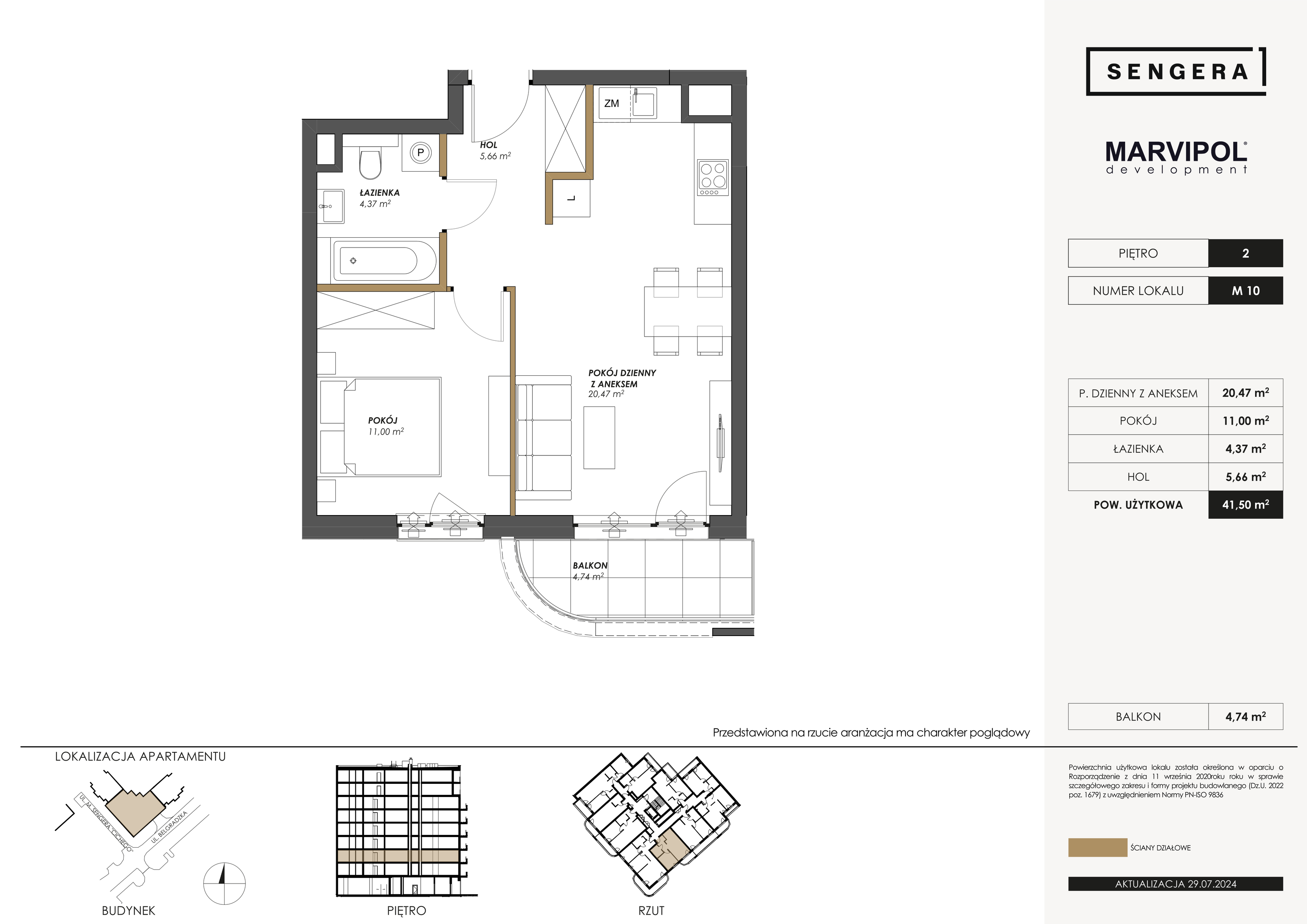 Mieszkanie 41,50 m², piętro 2, oferta nr M10, Sengera 1, Warszawa, Ursynów, Natolin, ul. Mariana Sengera „Cichego” 1-idx