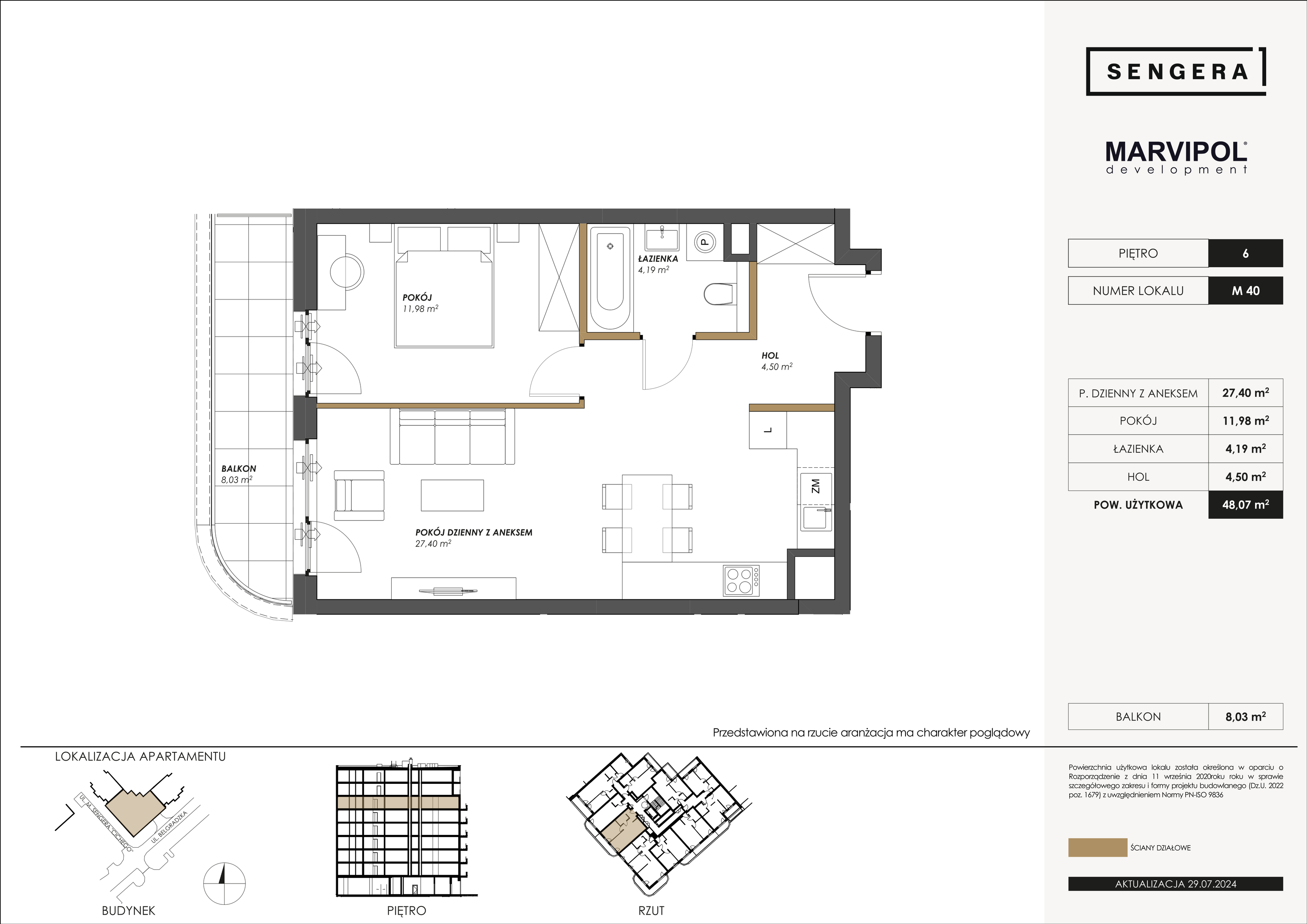 Apartament 48,07 m², piętro 6, oferta nr M40, Sengera 1, Warszawa, Ursynów, Natolin, ul. Mariana Sengera „Cichego” 1-idx