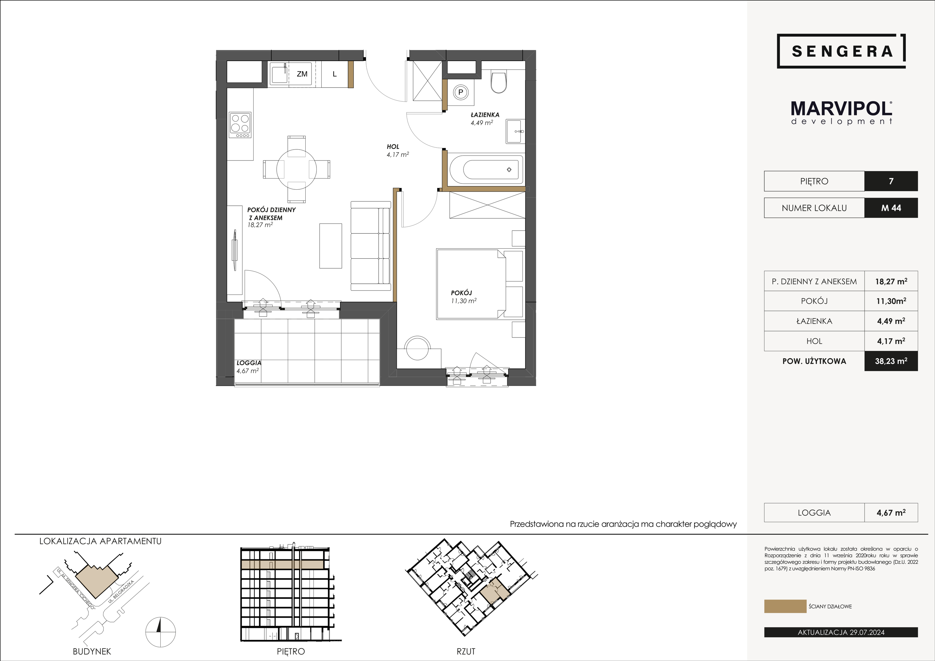 Apartament 38,23 m², piętro 7, oferta nr M44, Sengera 1, Warszawa, Ursynów, Natolin, ul. Mariana Sengera „Cichego” 1-idx