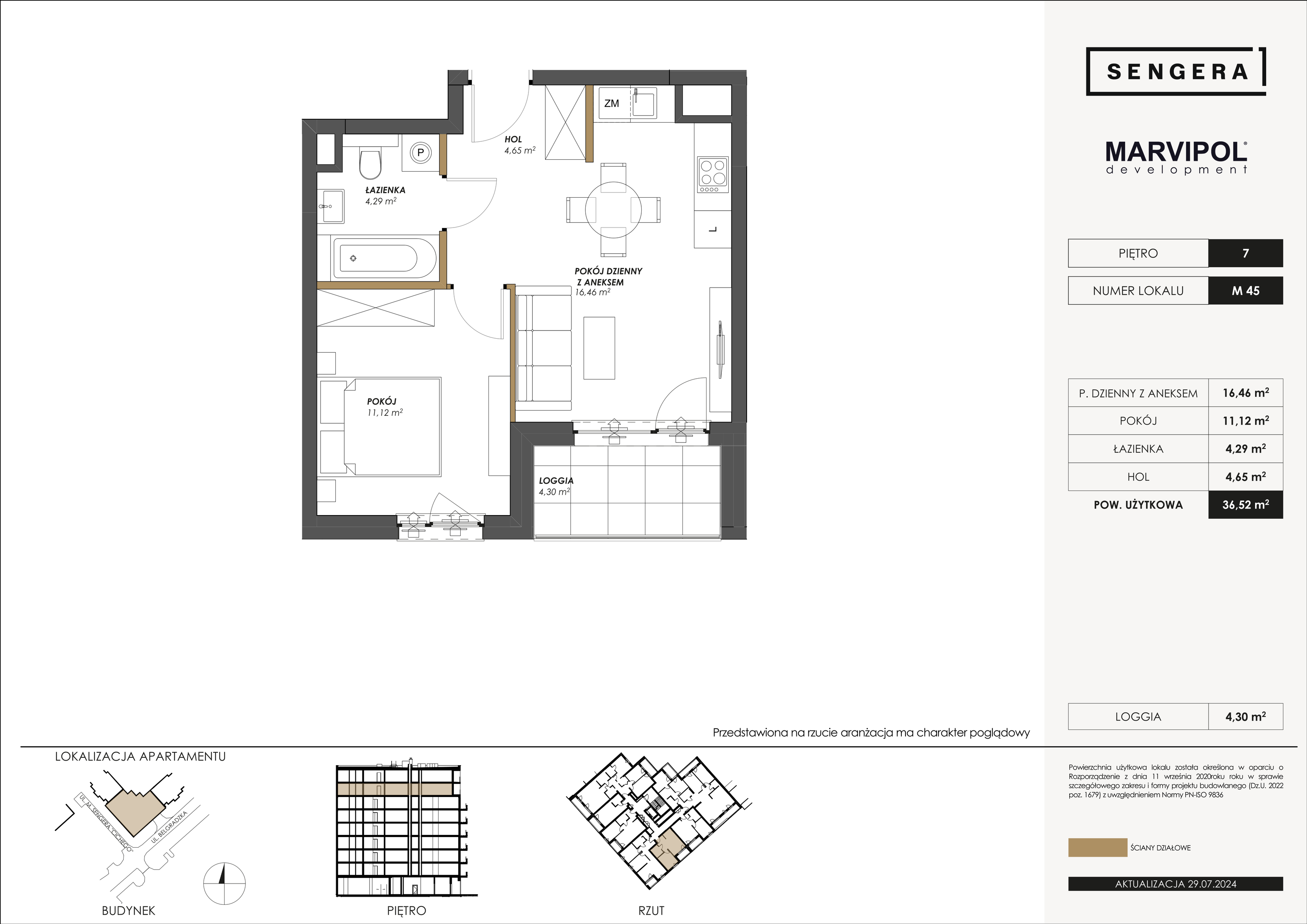 Apartament 36,52 m², piętro 7, oferta nr M45, Sengera 1, Warszawa, Ursynów, Natolin, ul. Mariana Sengera „Cichego” 1-idx