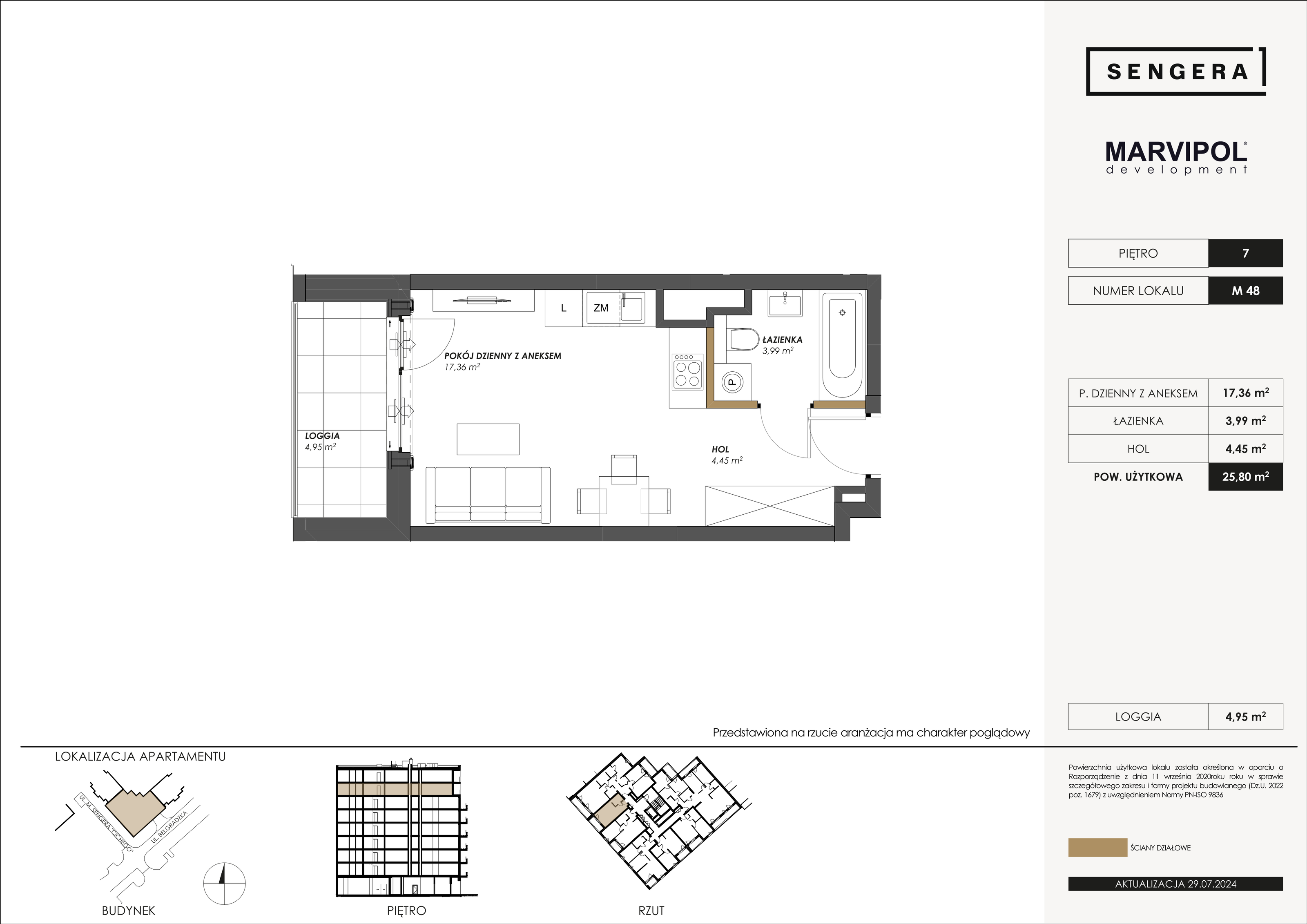 Mieszkanie 25,80 m², piętro 7, oferta nr M48, Sengera 1, Warszawa, Ursynów, Natolin, ul. Mariana Sengera „Cichego” 1-idx