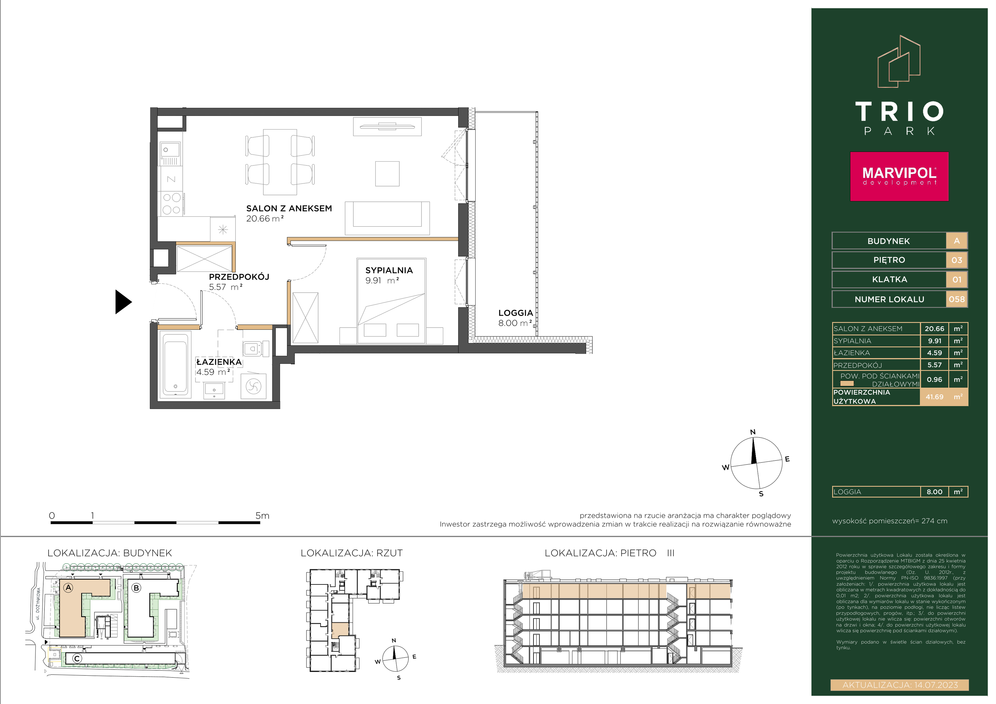 Mieszkanie 41,69 m², piętro 3, oferta nr A058, Trio Park, Wrocław, Klecina, Krzyki, ul. Dożynkowa-idx