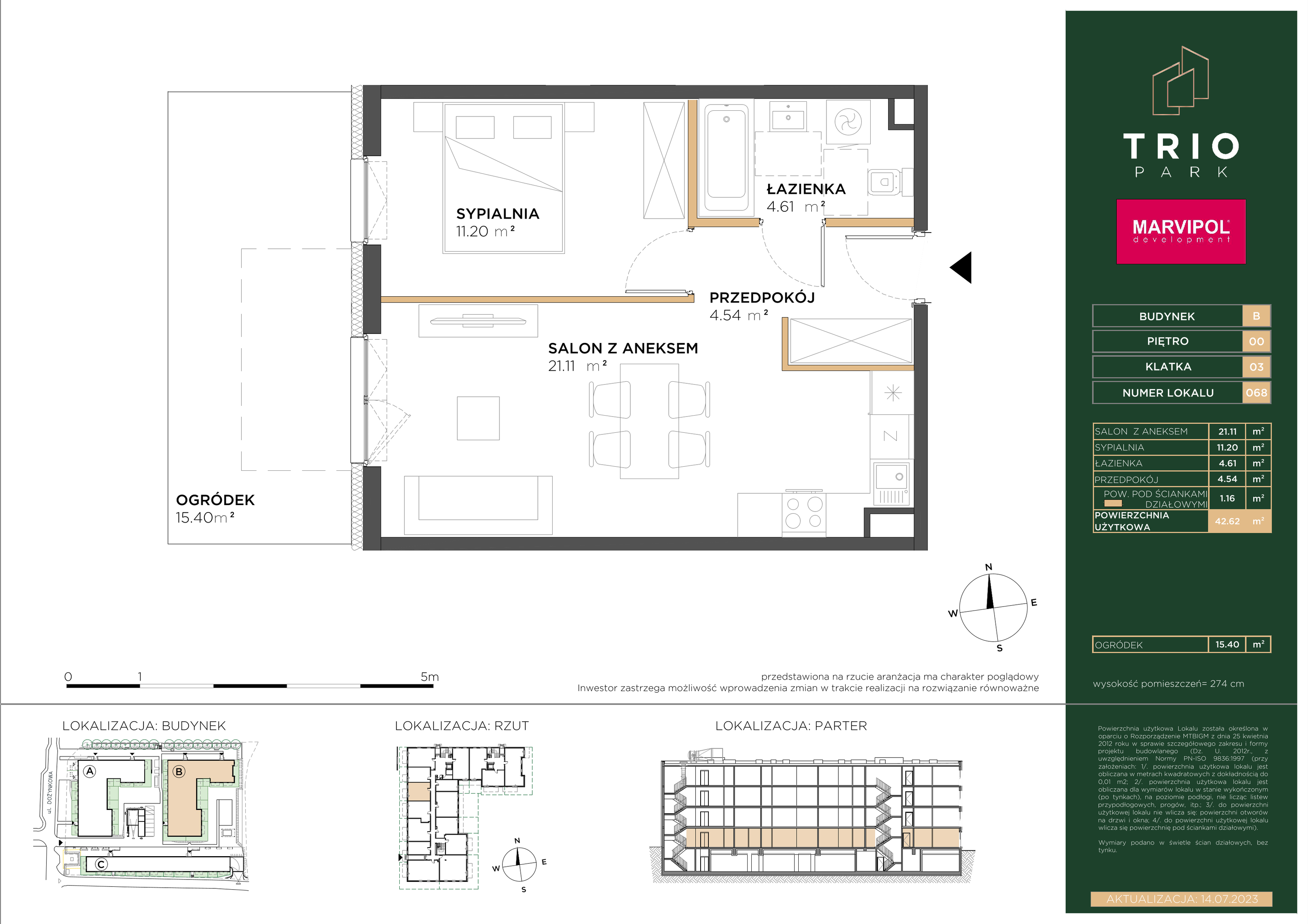 Mieszkanie 42,62 m², parter, oferta nr B068, Trio Park, Wrocław, Klecina, Krzyki, ul. Dożynkowa-idx