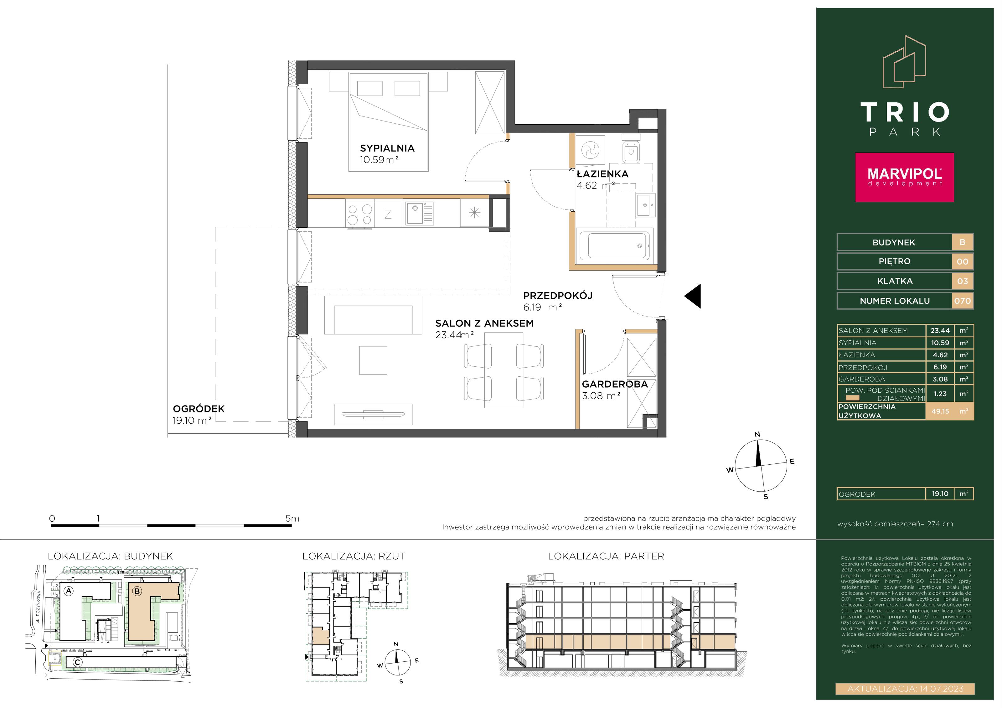 Mieszkanie 49,15 m², parter, oferta nr B070, Trio Park, Wrocław, Klecina, Krzyki, ul. Dożynkowa-idx