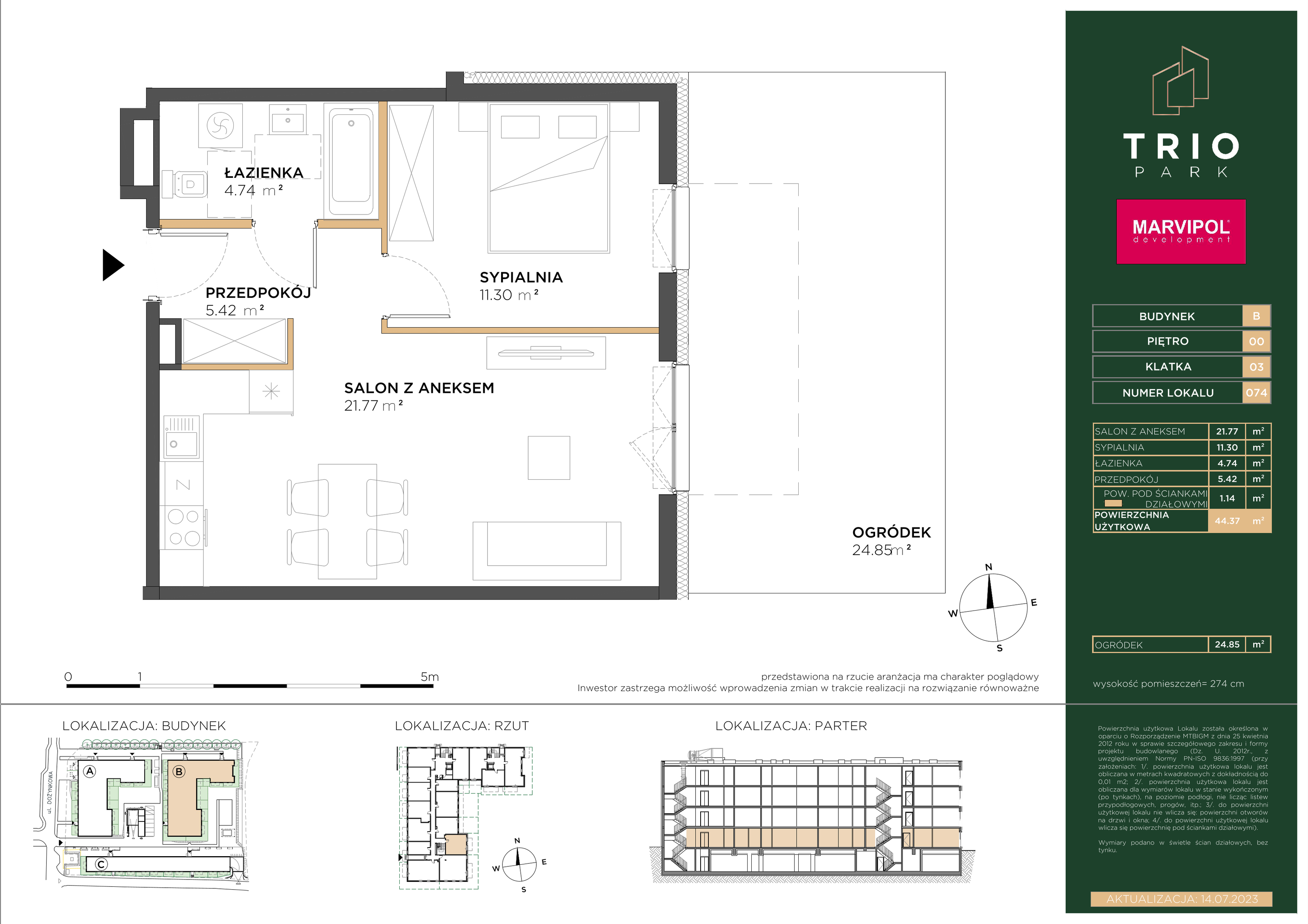 Mieszkanie 44,37 m², parter, oferta nr B074, Trio Park, Wrocław, Klecina, Krzyki, ul. Dożynkowa-idx