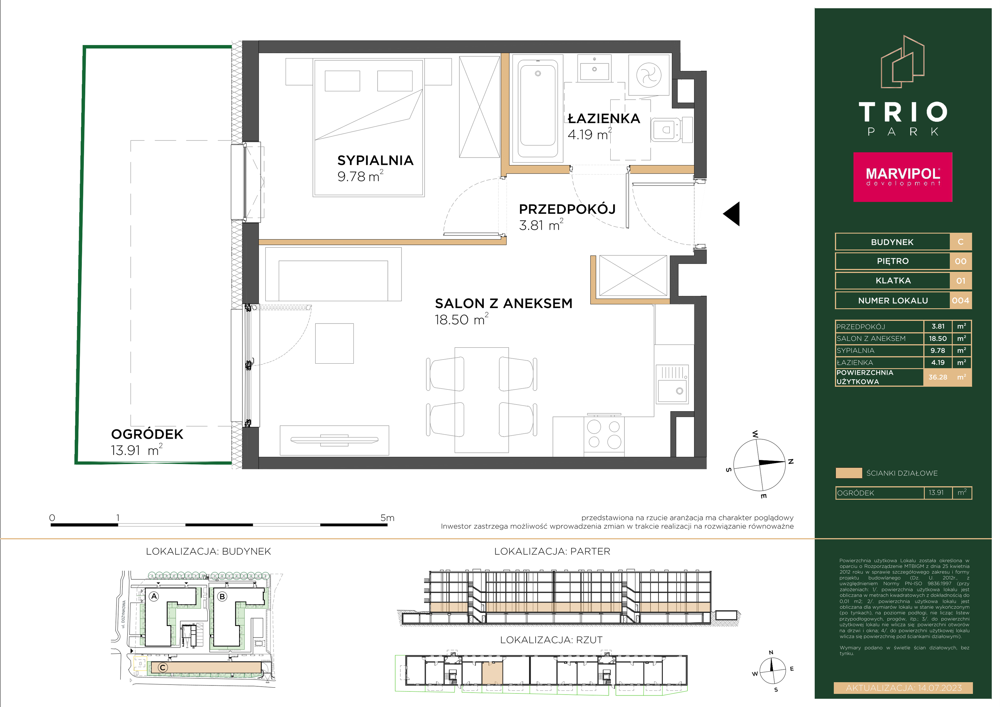 Mieszkanie 36,28 m², parter, oferta nr C004, Trio Park, Wrocław, Klecina, Krzyki, ul. Dożynkowa-idx