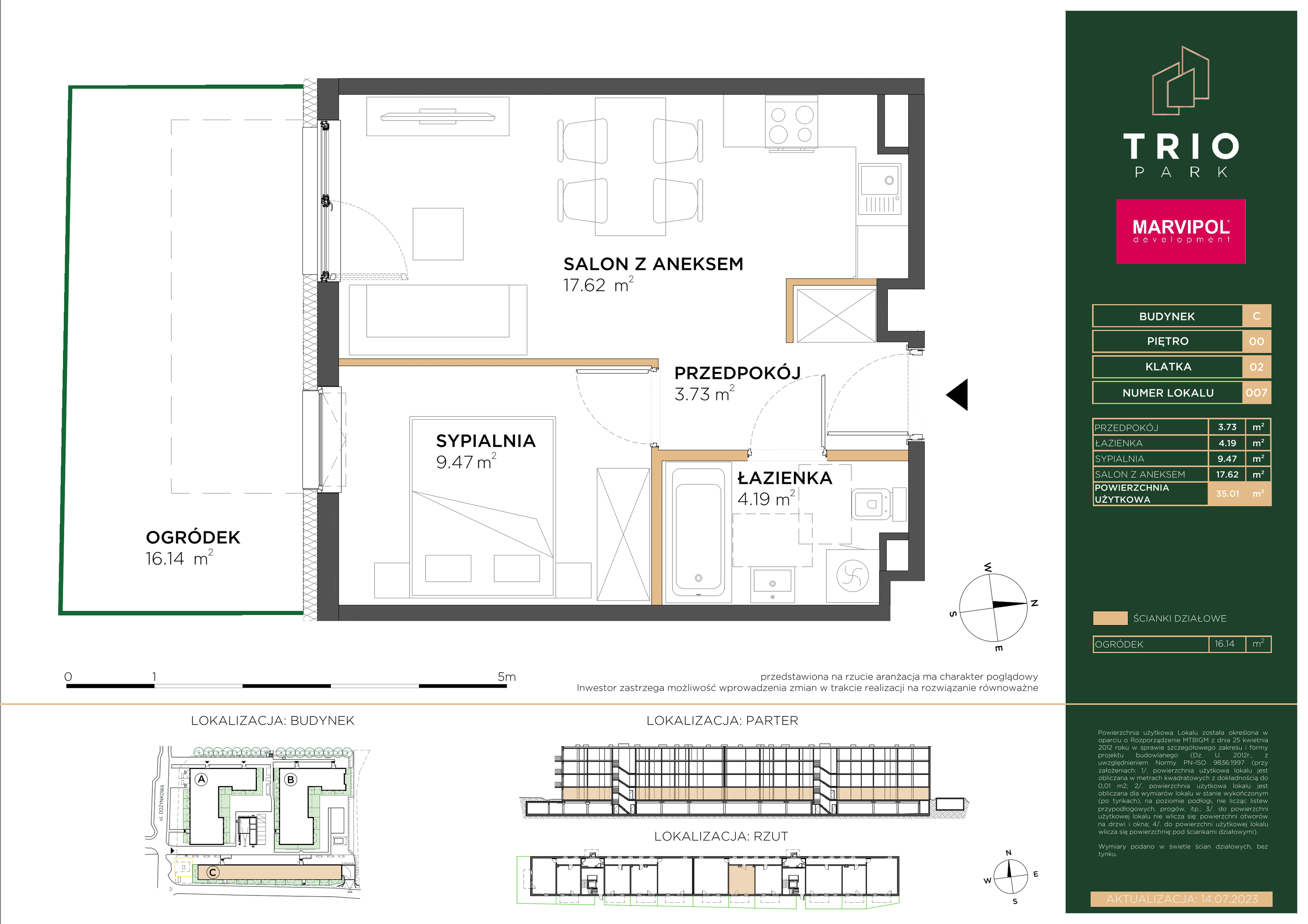 Mieszkanie 35,01 m², parter, oferta nr C007, Trio Park, Wrocław, Klecina, Krzyki, ul. Dożynkowa-idx