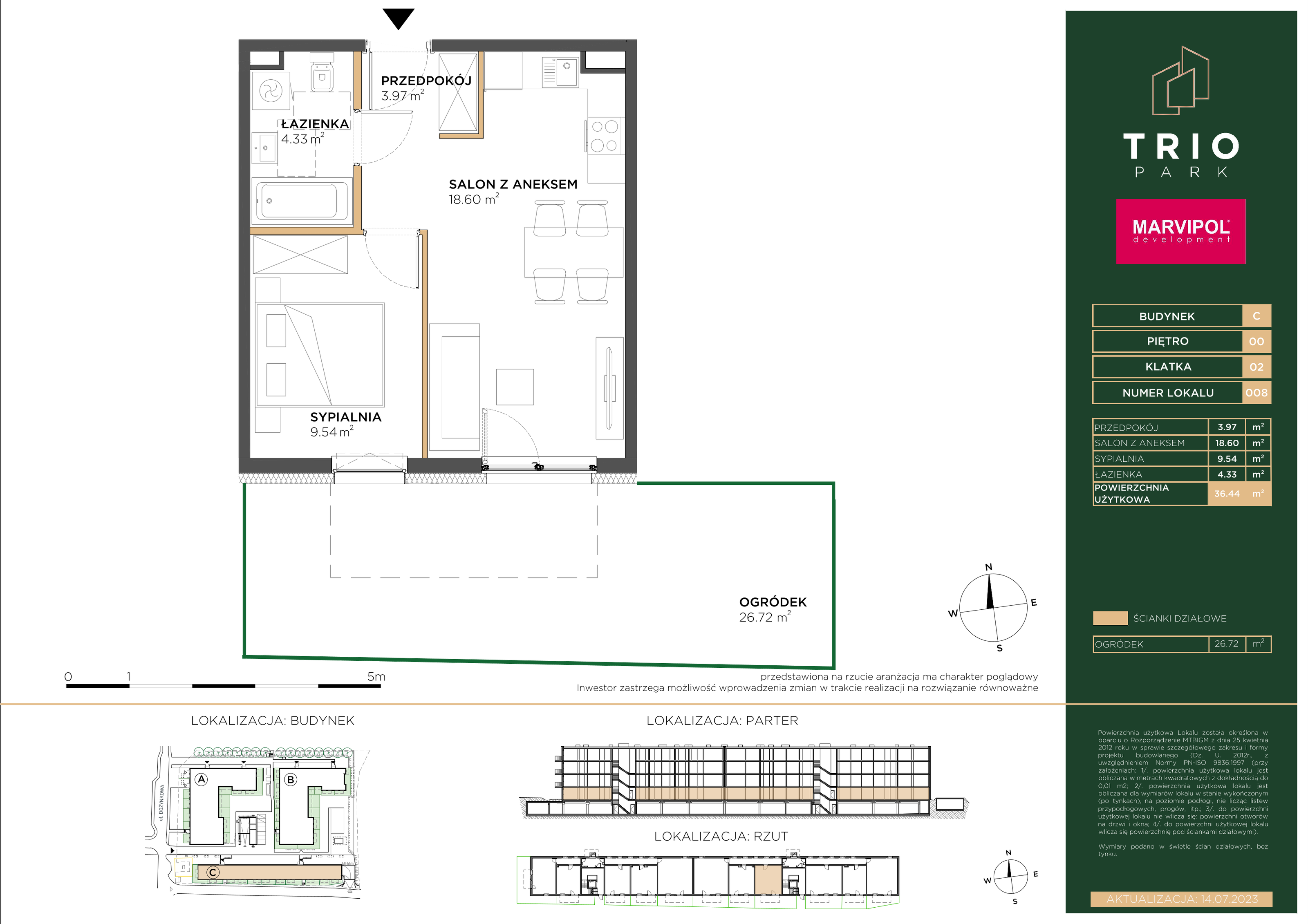 Mieszkanie 36,44 m², parter, oferta nr C008, Trio Park, Wrocław, Klecina, Krzyki, ul. Dożynkowa-idx