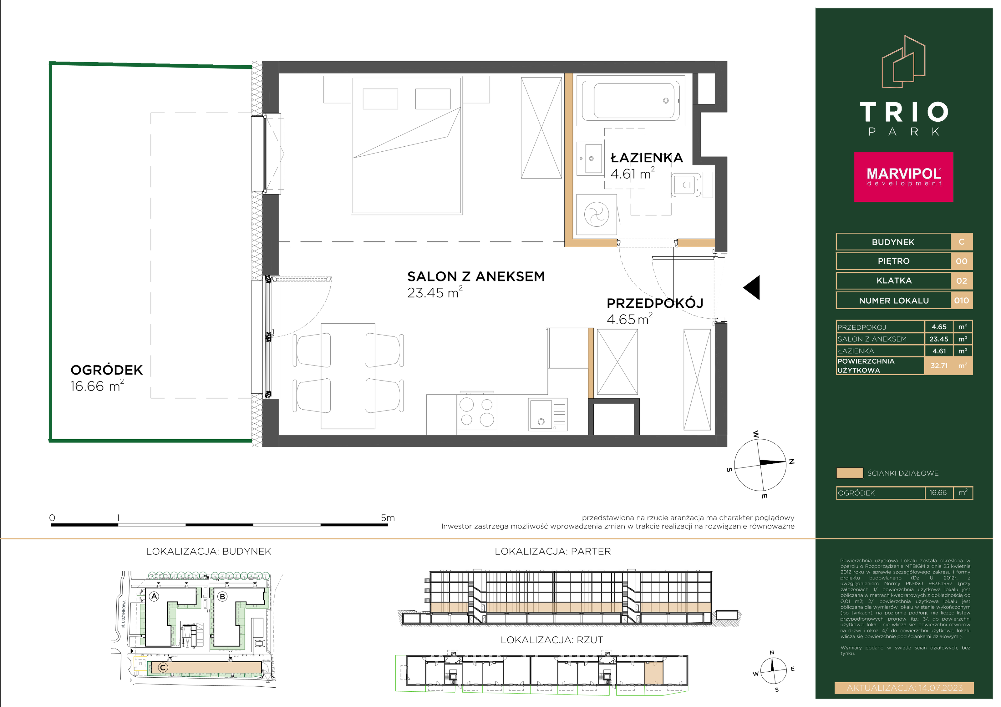 Mieszkanie 32,71 m², parter, oferta nr C010, Trio Park, Wrocław, Klecina, Krzyki, ul. Dożynkowa-idx