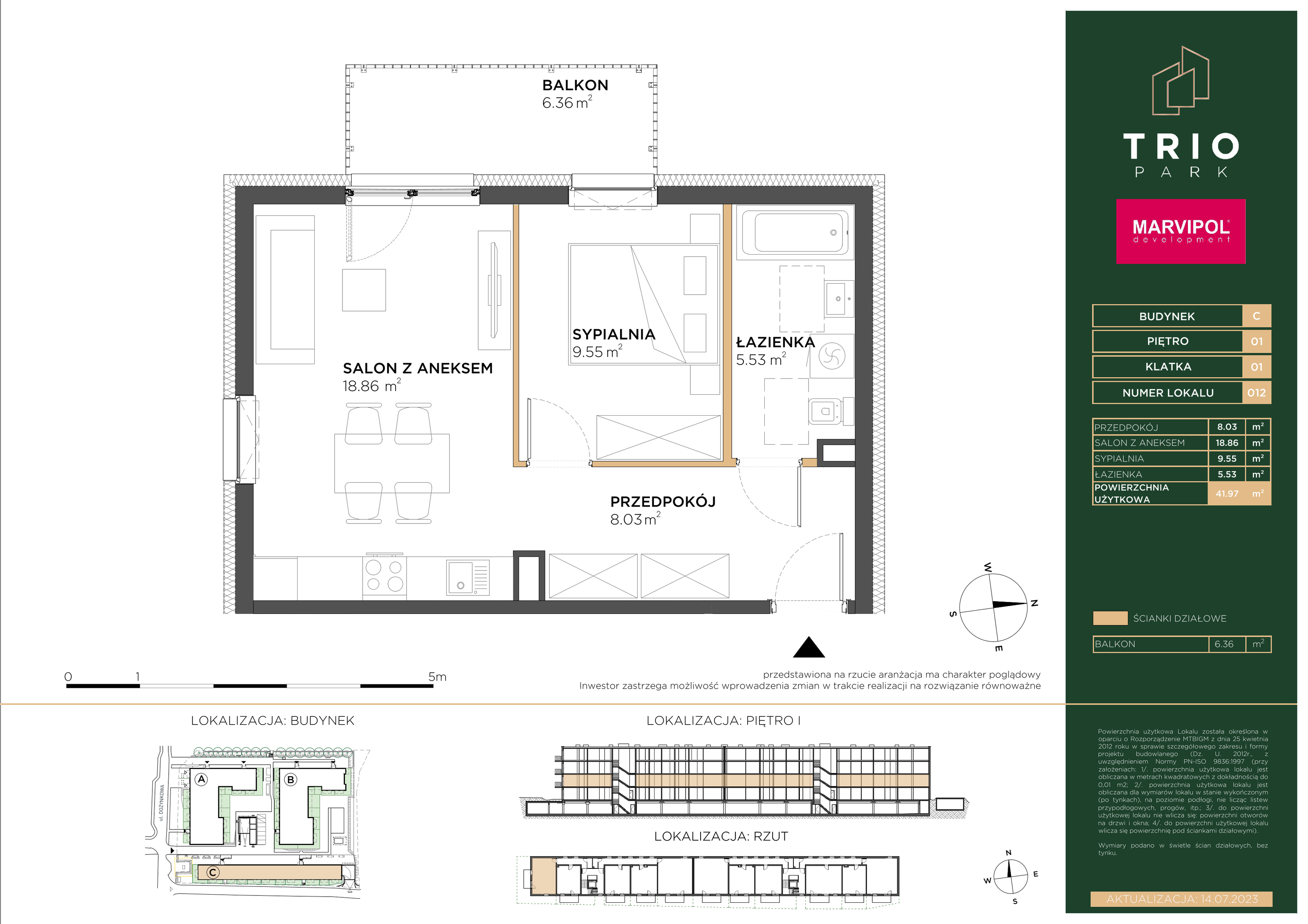 Mieszkanie 41,97 m², piętro 1, oferta nr C012, Trio Park, Wrocław, Klecina, Krzyki, ul. Dożynkowa-idx