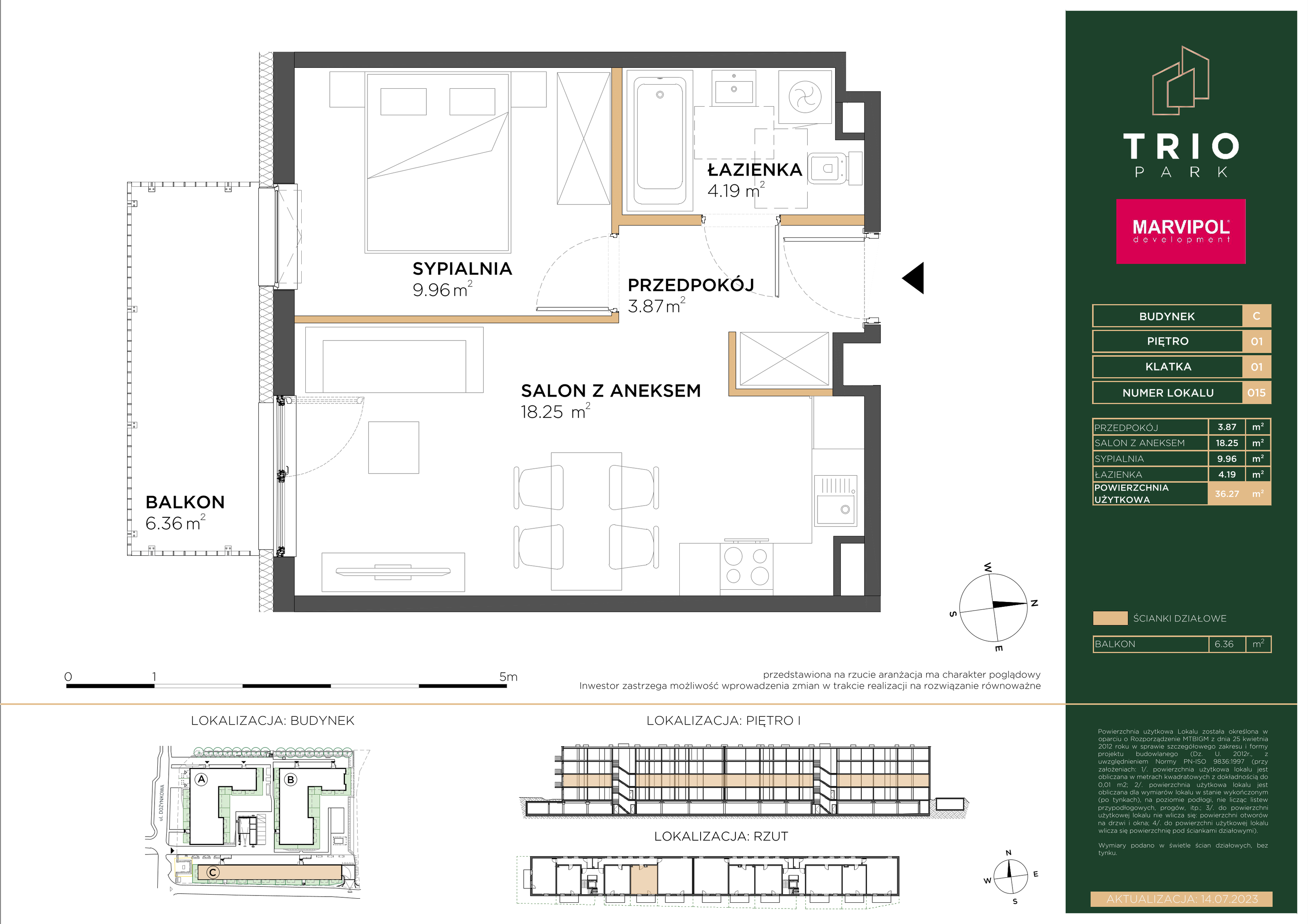 Mieszkanie 36,27 m², piętro 1, oferta nr C015, Trio Park, Wrocław, Klecina, Krzyki, ul. Dożynkowa-idx