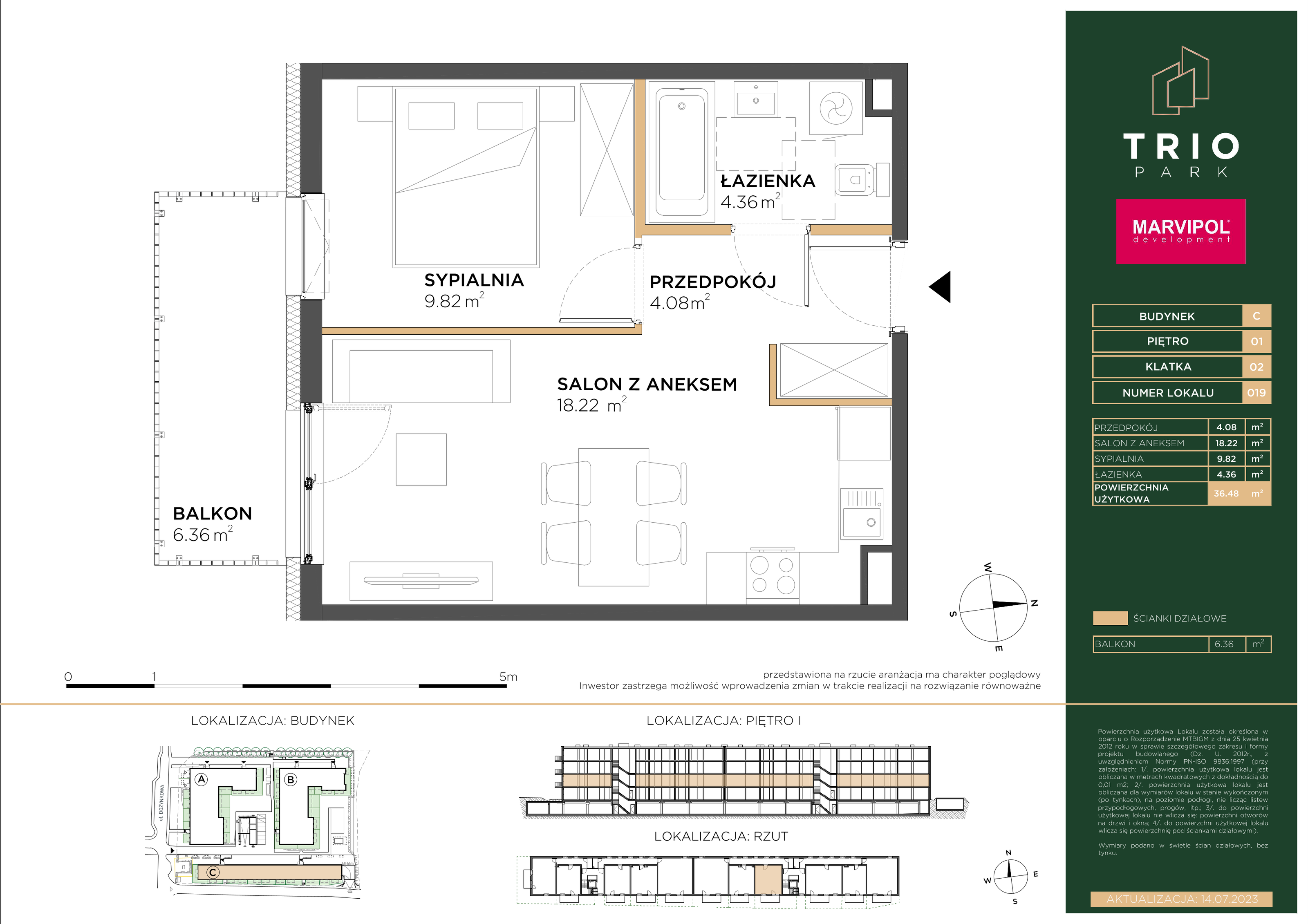 Mieszkanie 36,48 m², piętro 1, oferta nr C019, Trio Park, Wrocław, Klecina, Krzyki, ul. Dożynkowa-idx