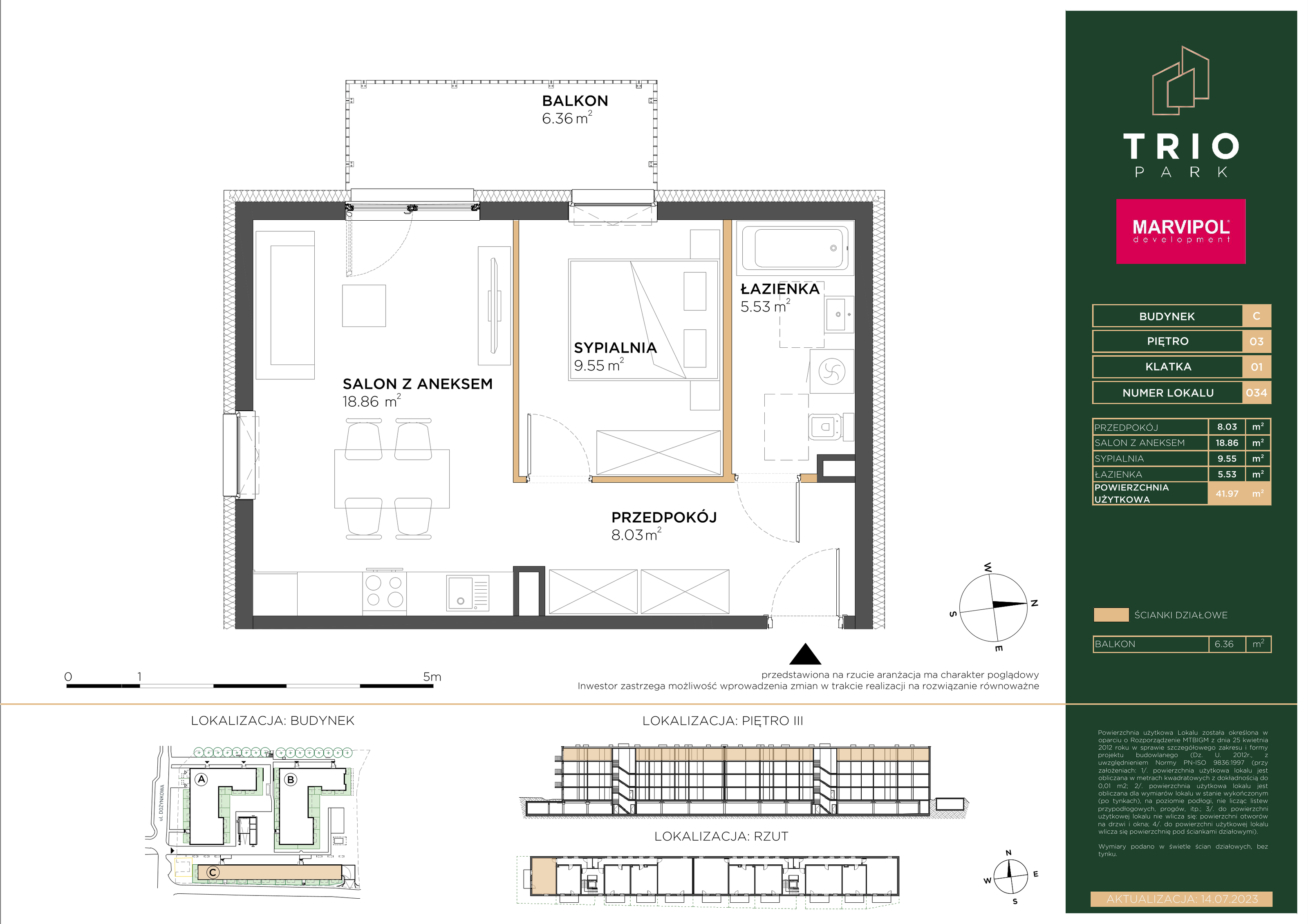 Mieszkanie 41,97 m², piętro 3, oferta nr C034, Trio Park, Wrocław, Klecina, Krzyki, ul. Dożynkowa-idx