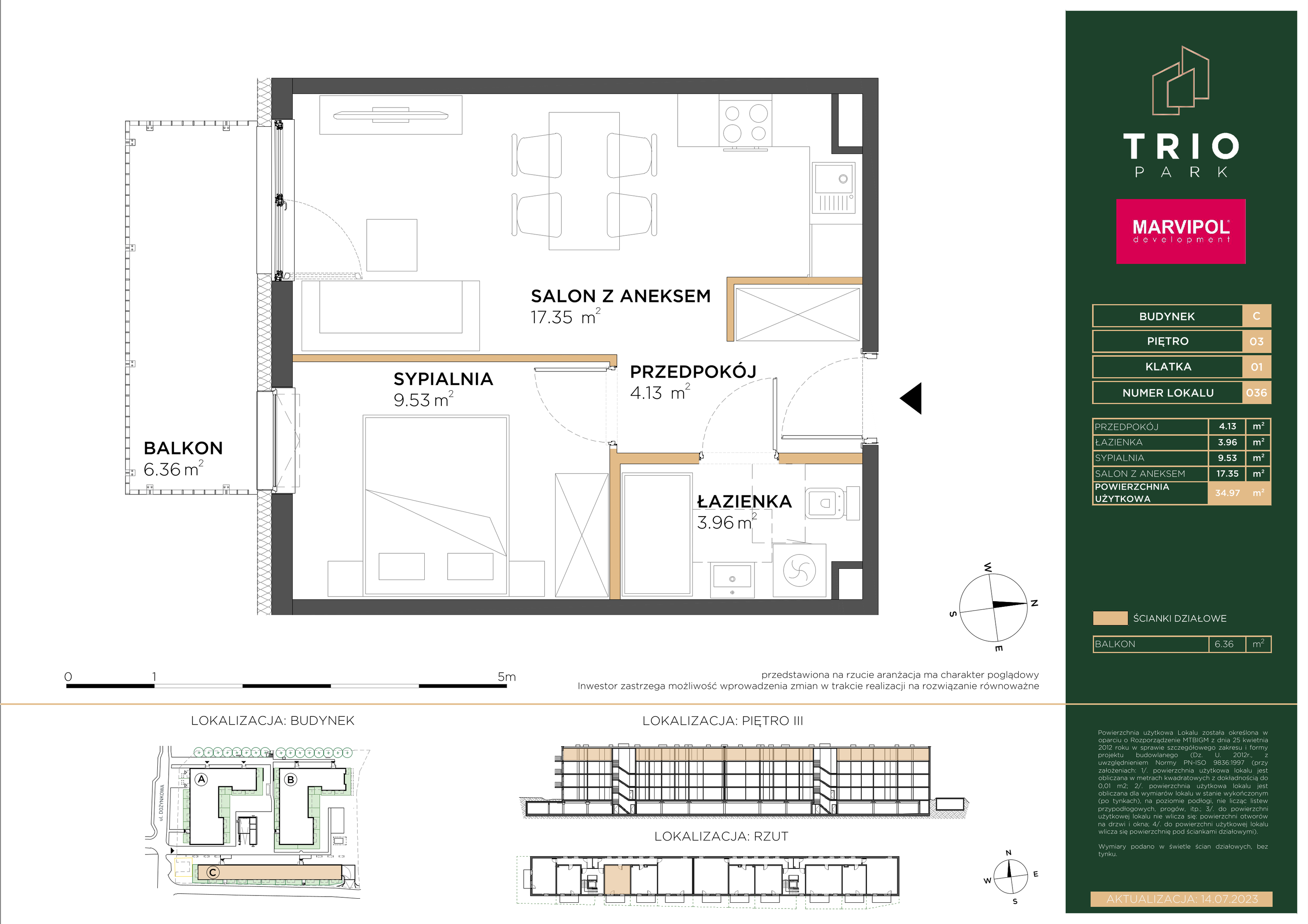 Mieszkanie 34,97 m², piętro 3, oferta nr C036, Trio Park, Wrocław, Klecina, Krzyki, ul. Dożynkowa-idx