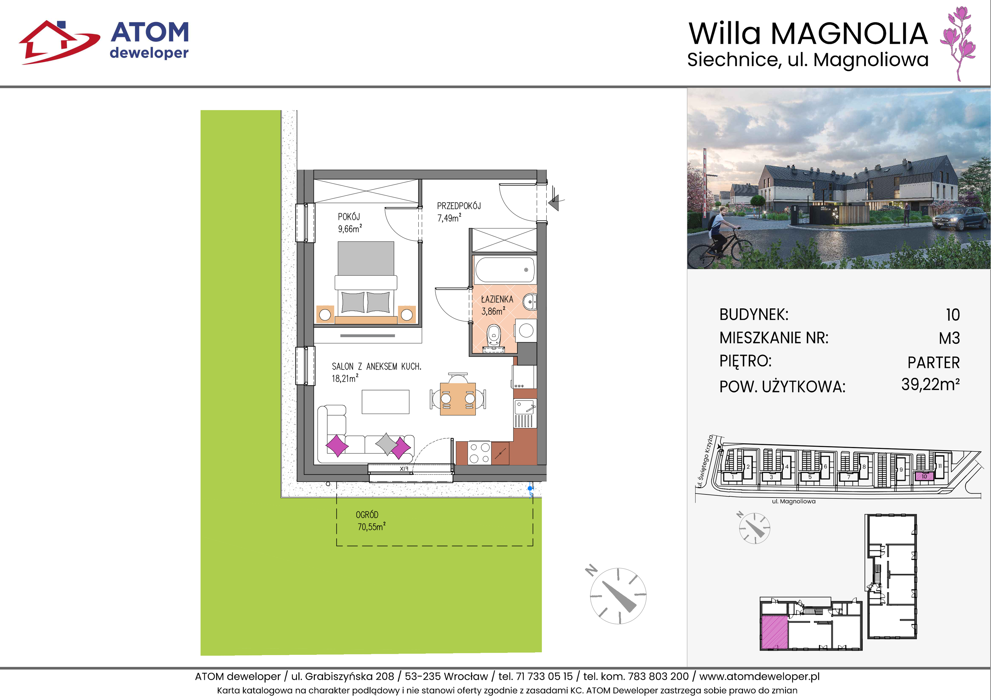 Mieszkanie 39,22 m², parter, oferta nr 10A.M3, Willa Magnolia, Siechnice, ul. Magnoliowa-idx