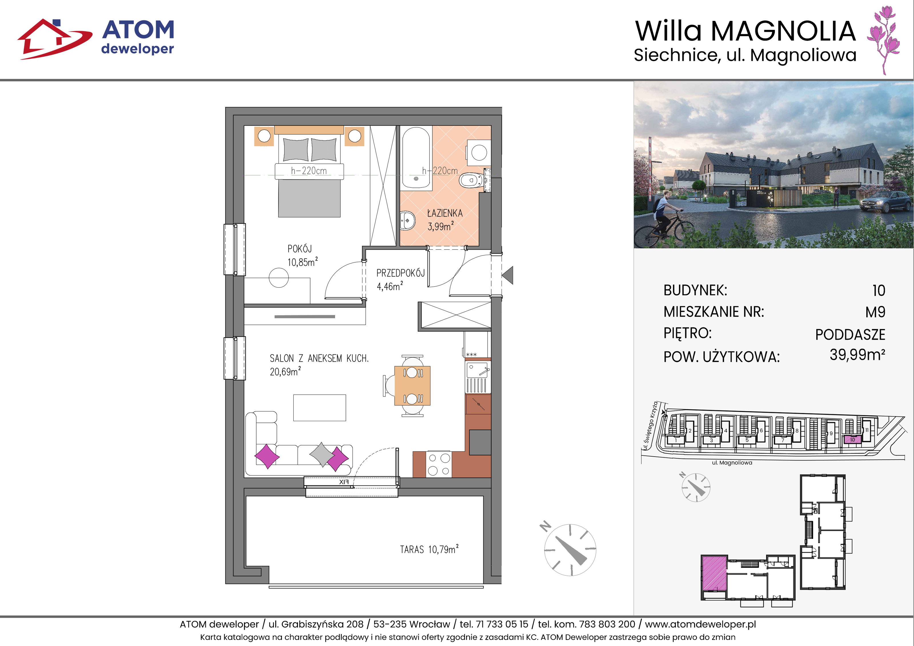 Mieszkanie 39,99 m², piętro 2, oferta nr 10A.M9, Willa Magnolia, Siechnice, ul. Magnoliowa-idx