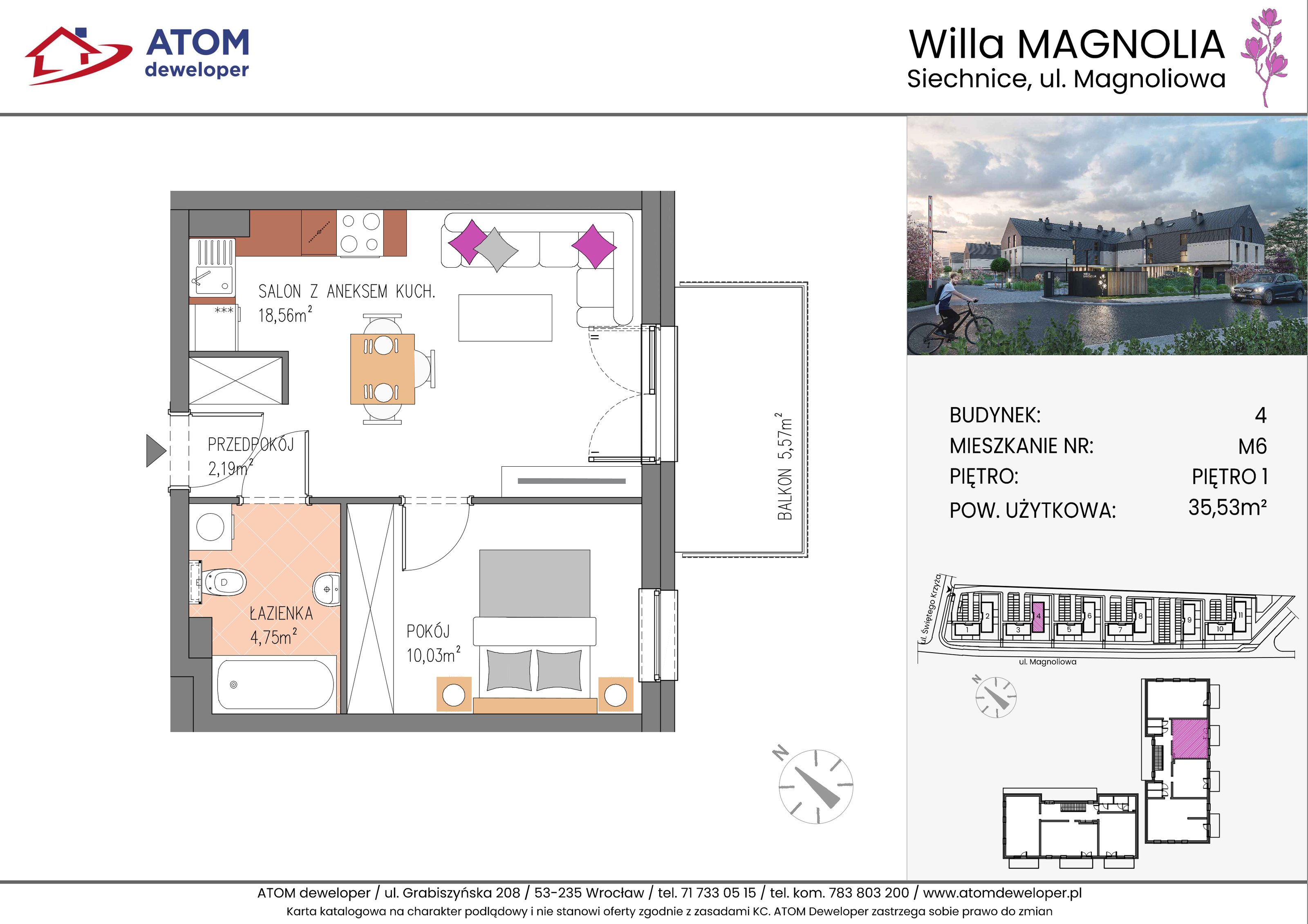 Apartament 35,53 m², piętro 1, oferta nr 4B.M6, Willa Magnolia, Siechnice, ul. Magnoliowa-idx