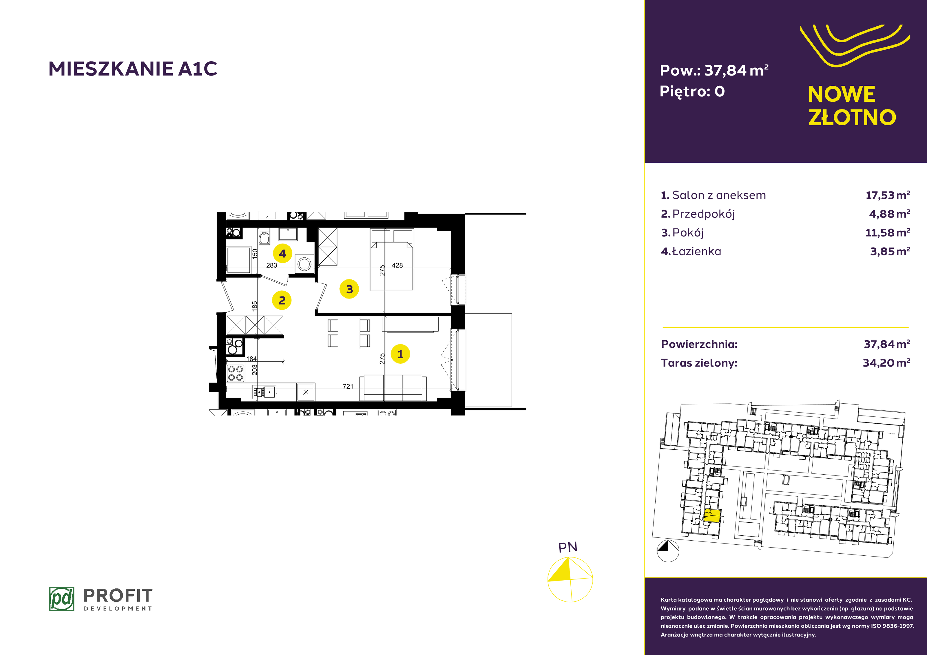 Mieszkanie 37,84 m², parter, oferta nr A-1C, Nowe Złotno, Łódź, Polesie, Złotno, ul. Traktorowa 24-idx