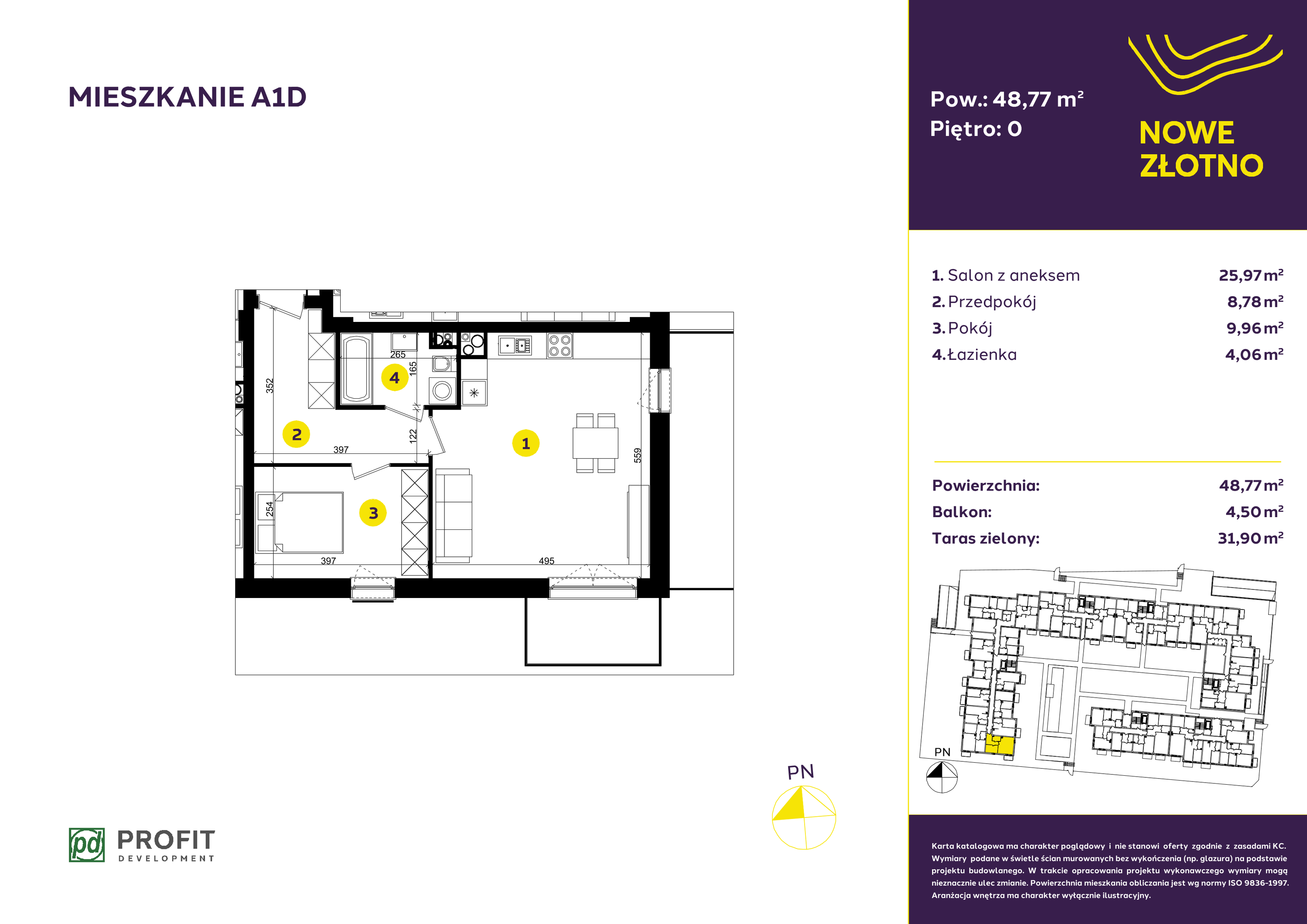 Mieszkanie 48,81 m², parter, oferta nr A-1D, Nowe Złotno, Łódź, Polesie, Złotno, ul. Traktorowa 24-idx