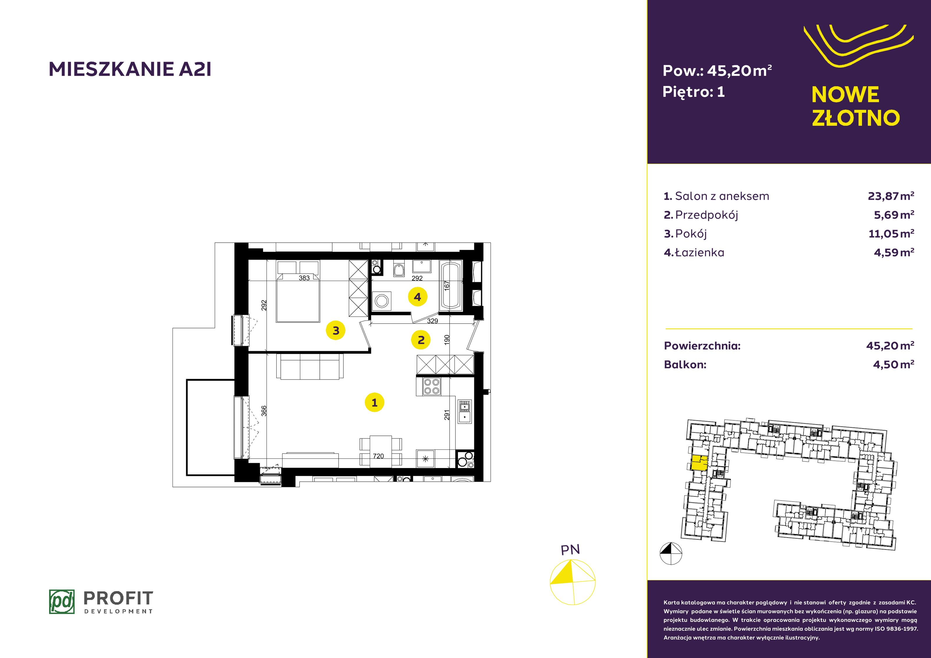 Mieszkanie 45,20 m², piętro 1, oferta nr A-2I, Nowe Złotno, Łódź, Polesie, Złotno, ul. Traktorowa 24-idx