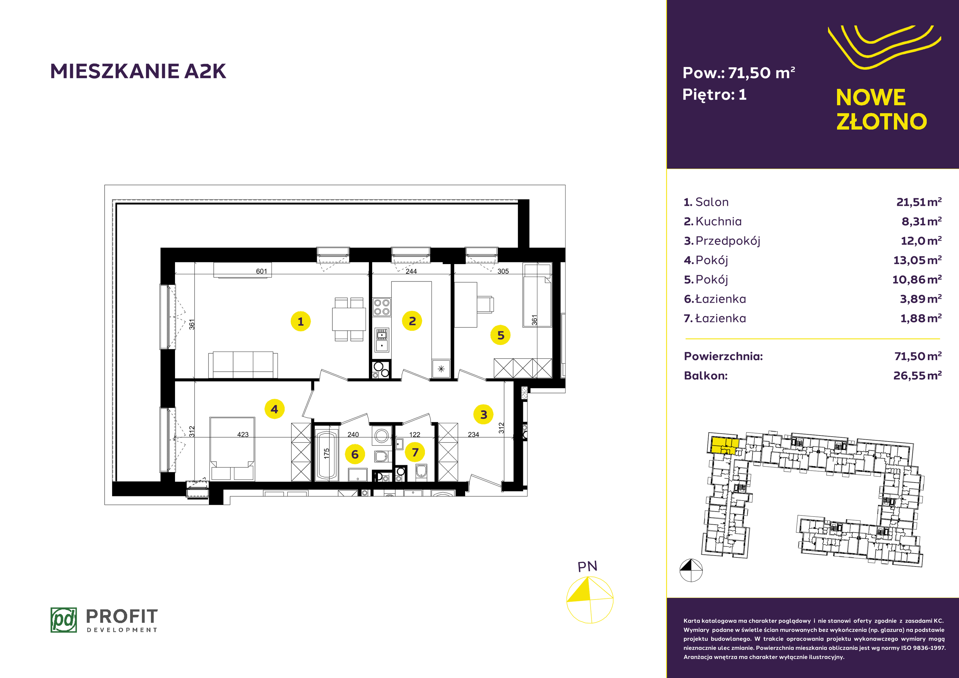 Mieszkanie 71,53 m², piętro 1, oferta nr A-2K, Nowe Złotno, Łódź, Polesie, Złotno, ul. Traktorowa 24-idx