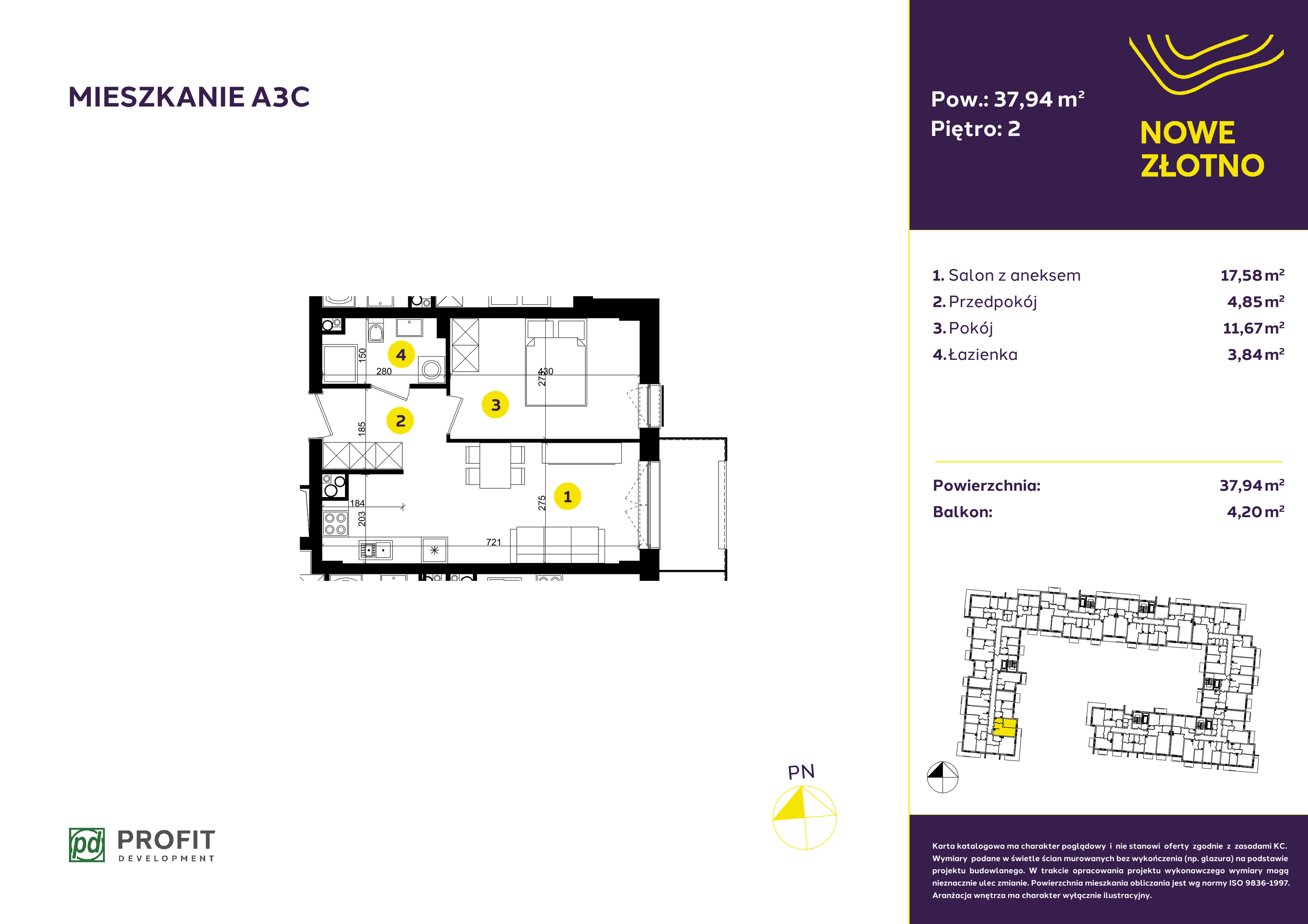 Mieszkanie 37,94 m², piętro 2, oferta nr A-3C, Nowe Złotno, Łódź, Polesie, Złotno, ul. Traktorowa 24-idx