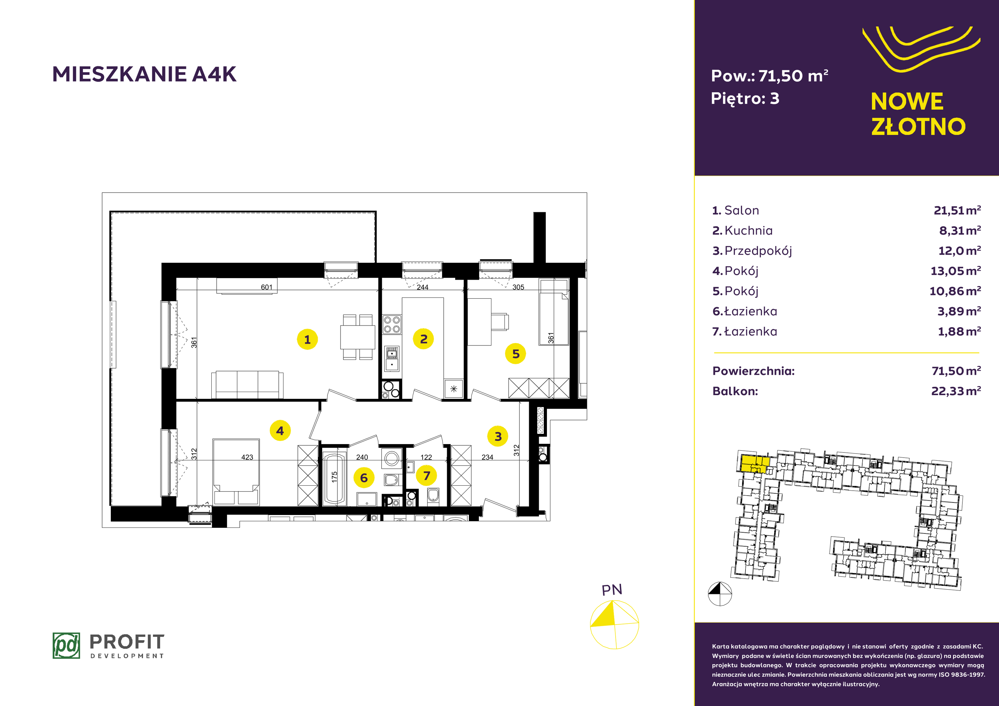 Mieszkanie 71,53 m², piętro 3, oferta nr A-4K, Nowe Złotno, Łódź, Polesie, Złotno, ul. Traktorowa 24-idx