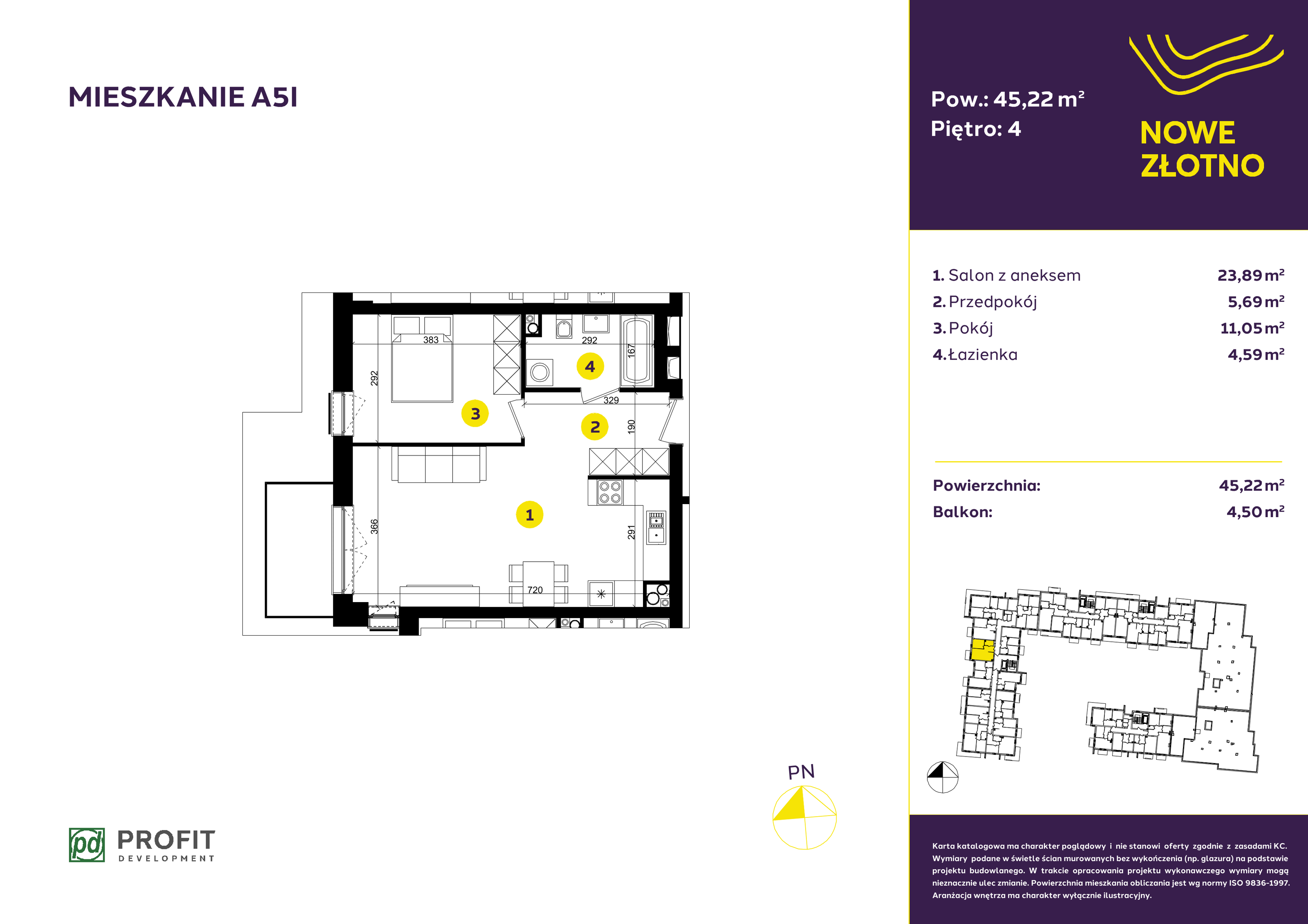 Mieszkanie 45,22 m², piętro 4, oferta nr A-5I, Nowe Złotno, Łódź, Polesie, Złotno, ul. Traktorowa 24-idx