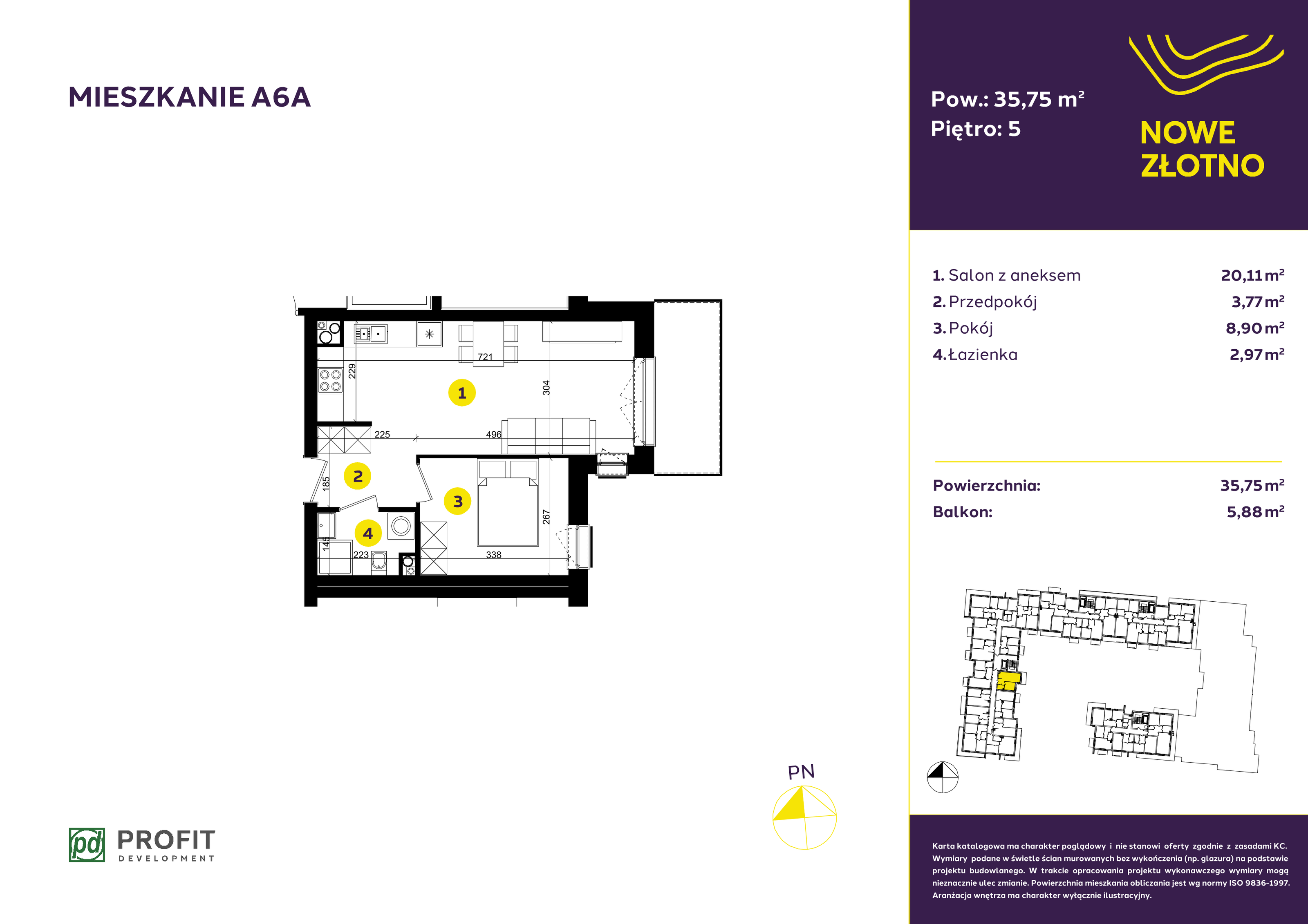 Mieszkanie 35,75 m², piętro 5, oferta nr A-6A, Nowe Złotno, Łódź, Polesie, Złotno, ul. Traktorowa 24-idx