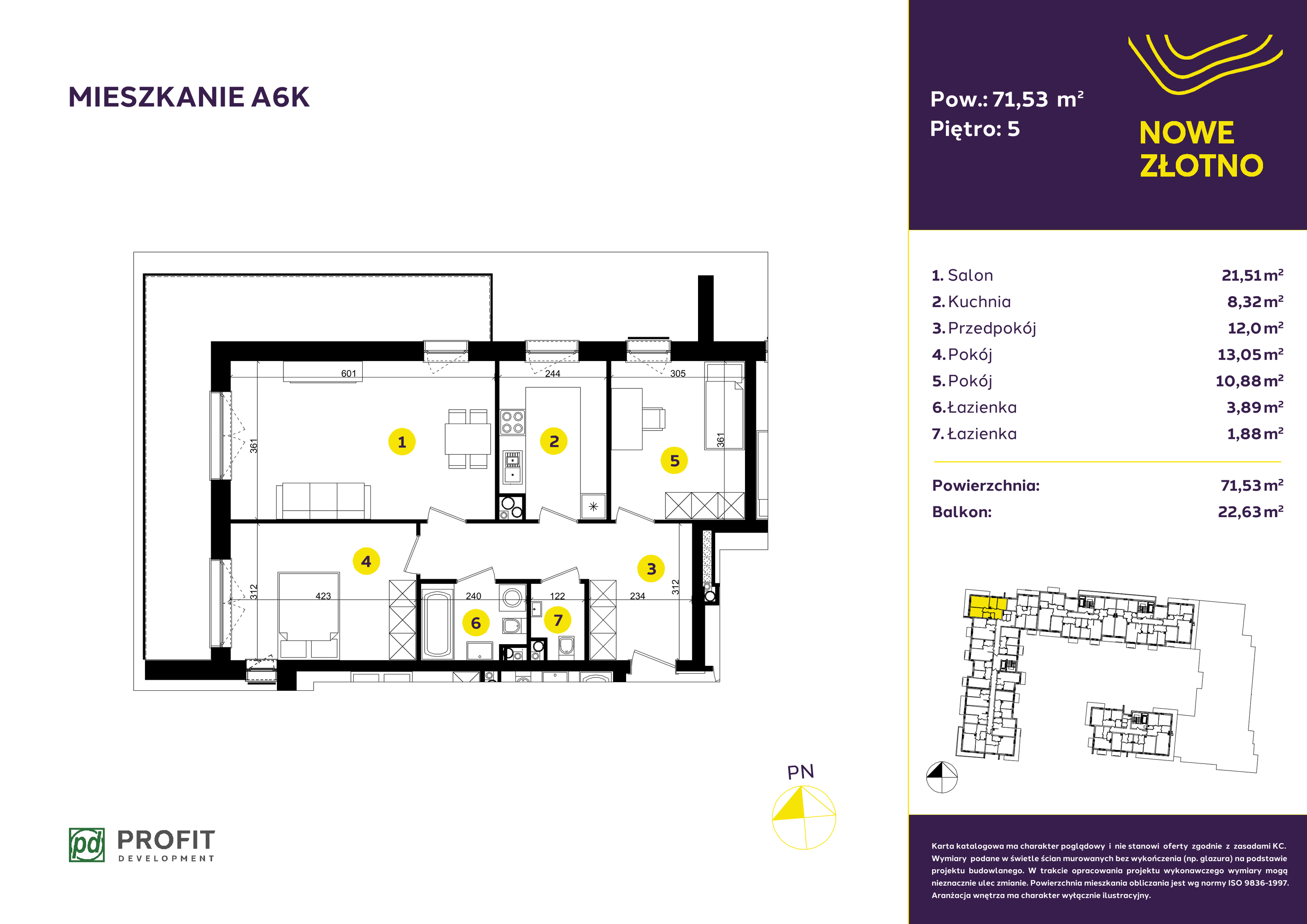 Mieszkanie 71,56 m², piętro 5, oferta nr A-6K, Nowe Złotno, Łódź, Polesie, Złotno, ul. Traktorowa 24-idx