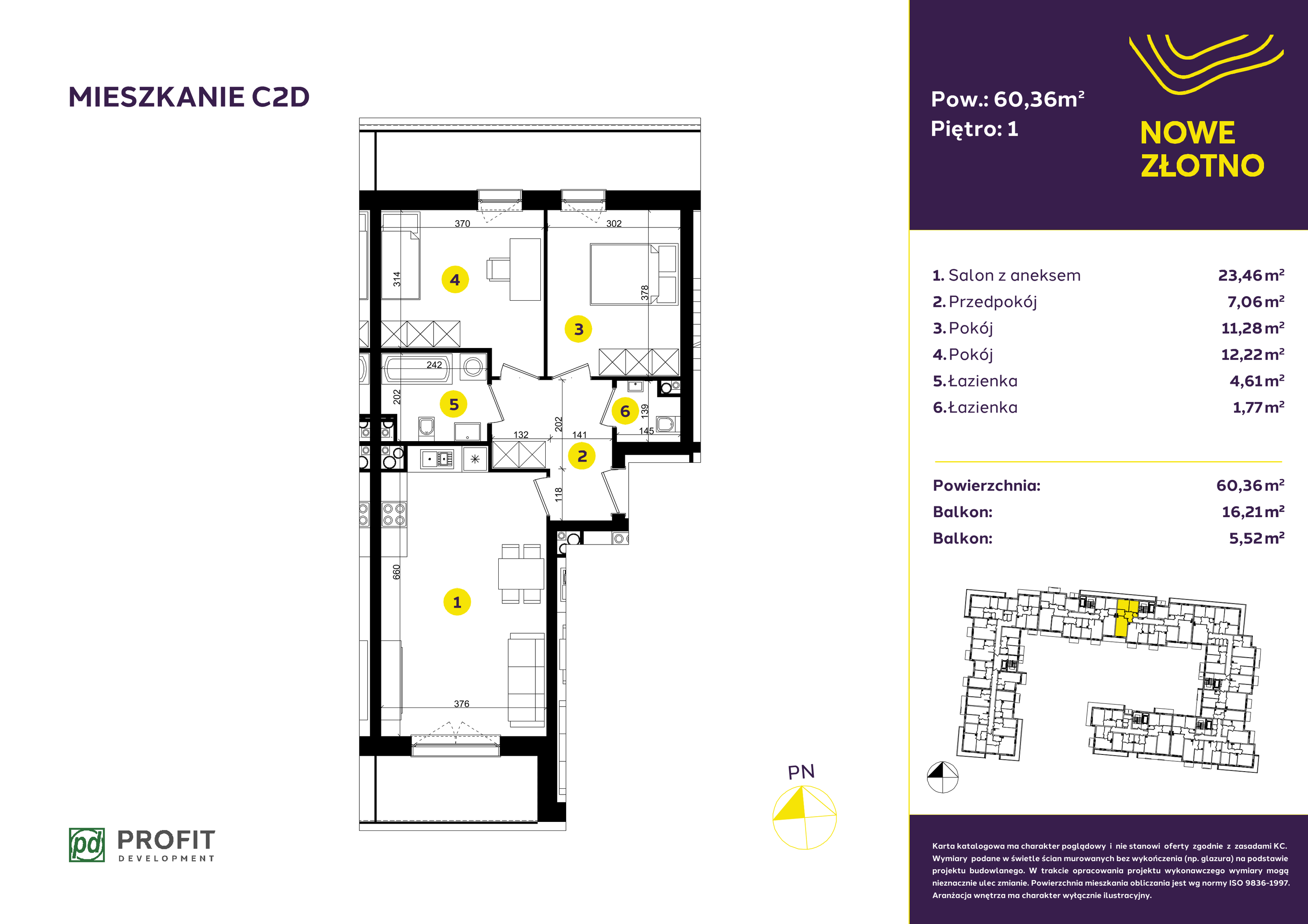 Mieszkanie 60,40 m², piętro 1, oferta nr C-2D, Nowe Złotno, Łódź, Polesie, Złotno, ul. Traktorowa 24-idx