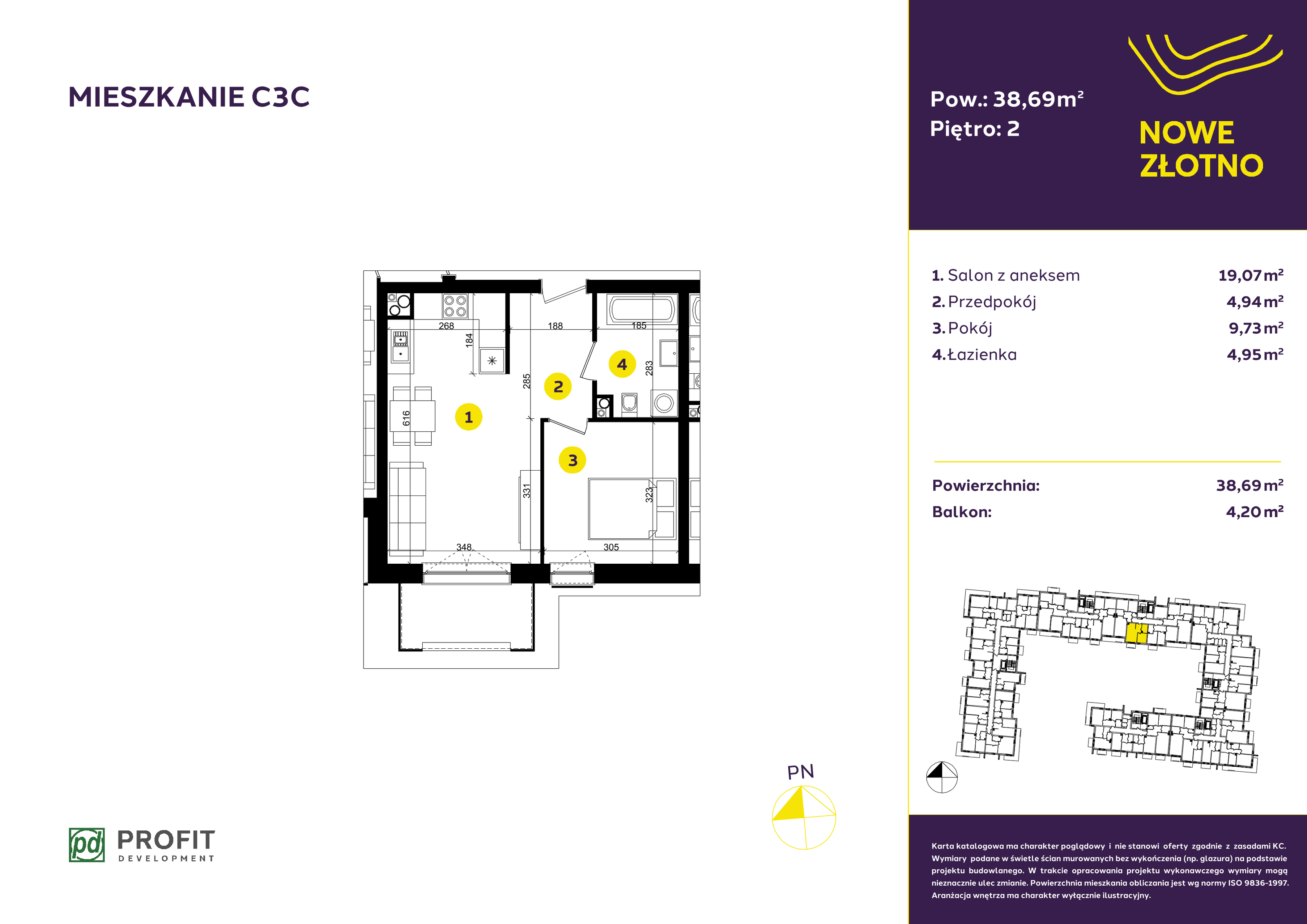 Mieszkanie 38,69 m², piętro 2, oferta nr C-3C, Nowe Złotno, Łódź, Polesie, Złotno, ul. Traktorowa 24-idx