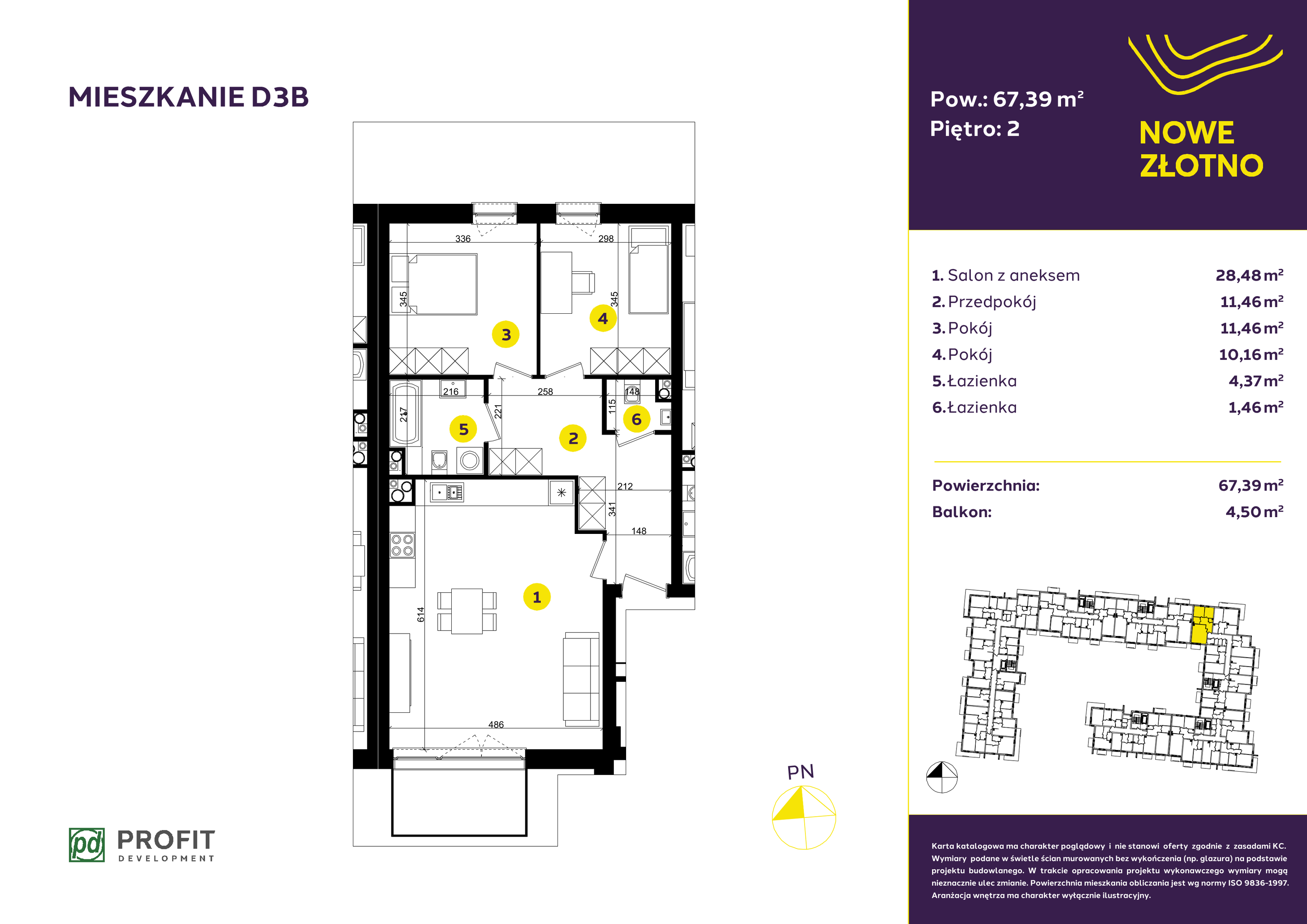 Mieszkanie 67,43 m², piętro 2, oferta nr D-3B, Nowe Złotno, Łódź, Polesie, Złotno, ul. Traktorowa 24-idx