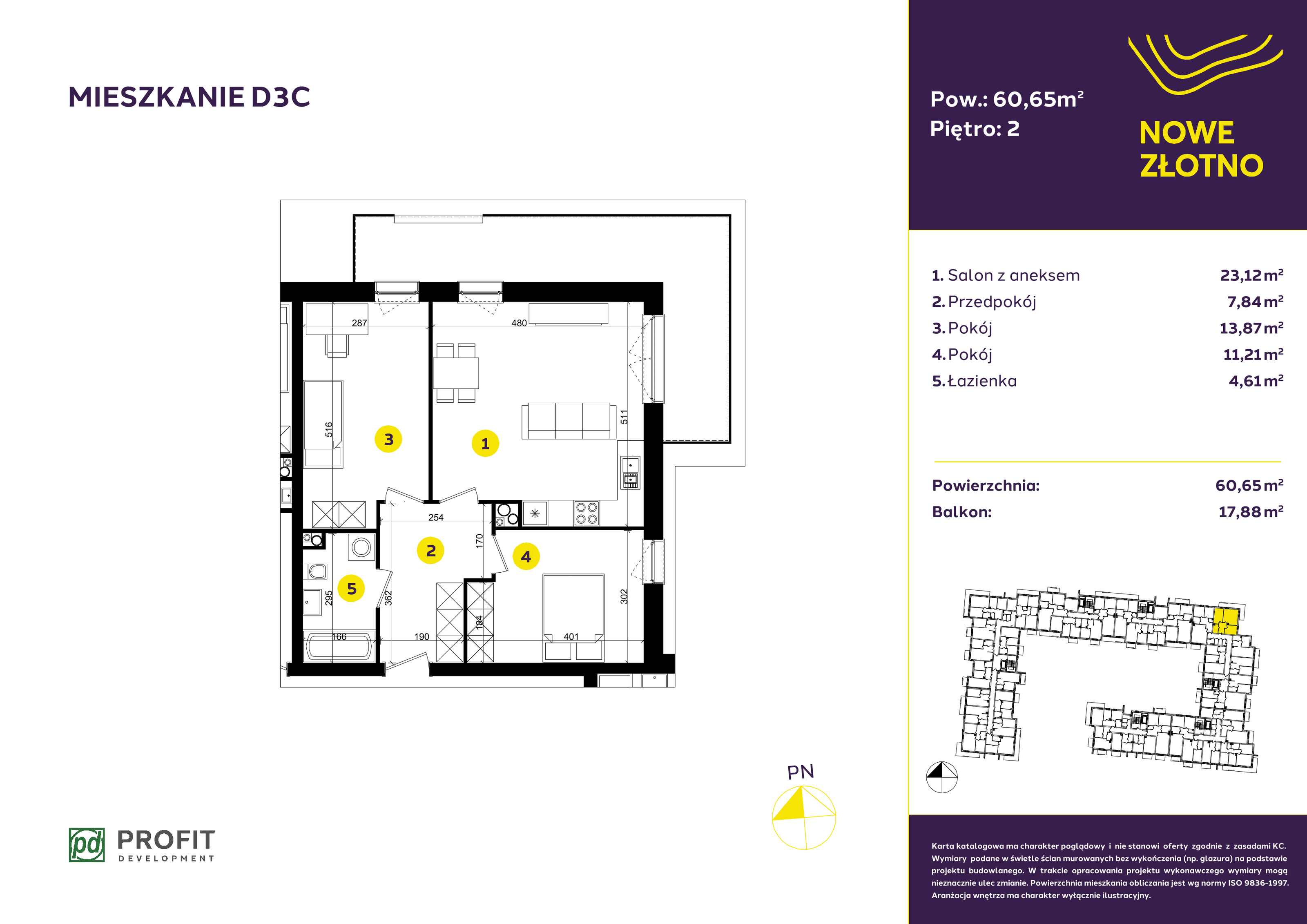 Mieszkanie 60,65 m², piętro 2, oferta nr D-3C, Nowe Złotno, Łódź, Polesie, Złotno, ul. Traktorowa 24-idx