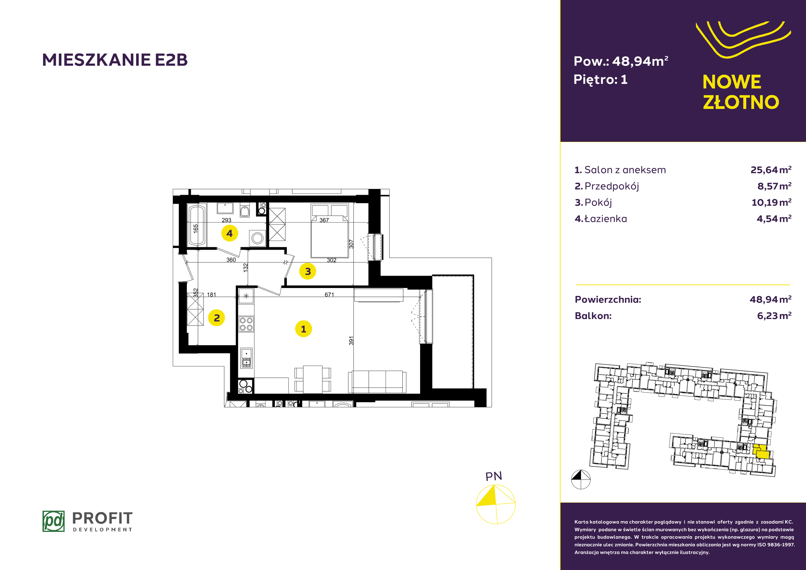 Mieszkanie 48,94 m², piętro 1, oferta nr E-2B, Nowe Złotno, Łódź, Polesie, Złotno, ul. Traktorowa 24-idx