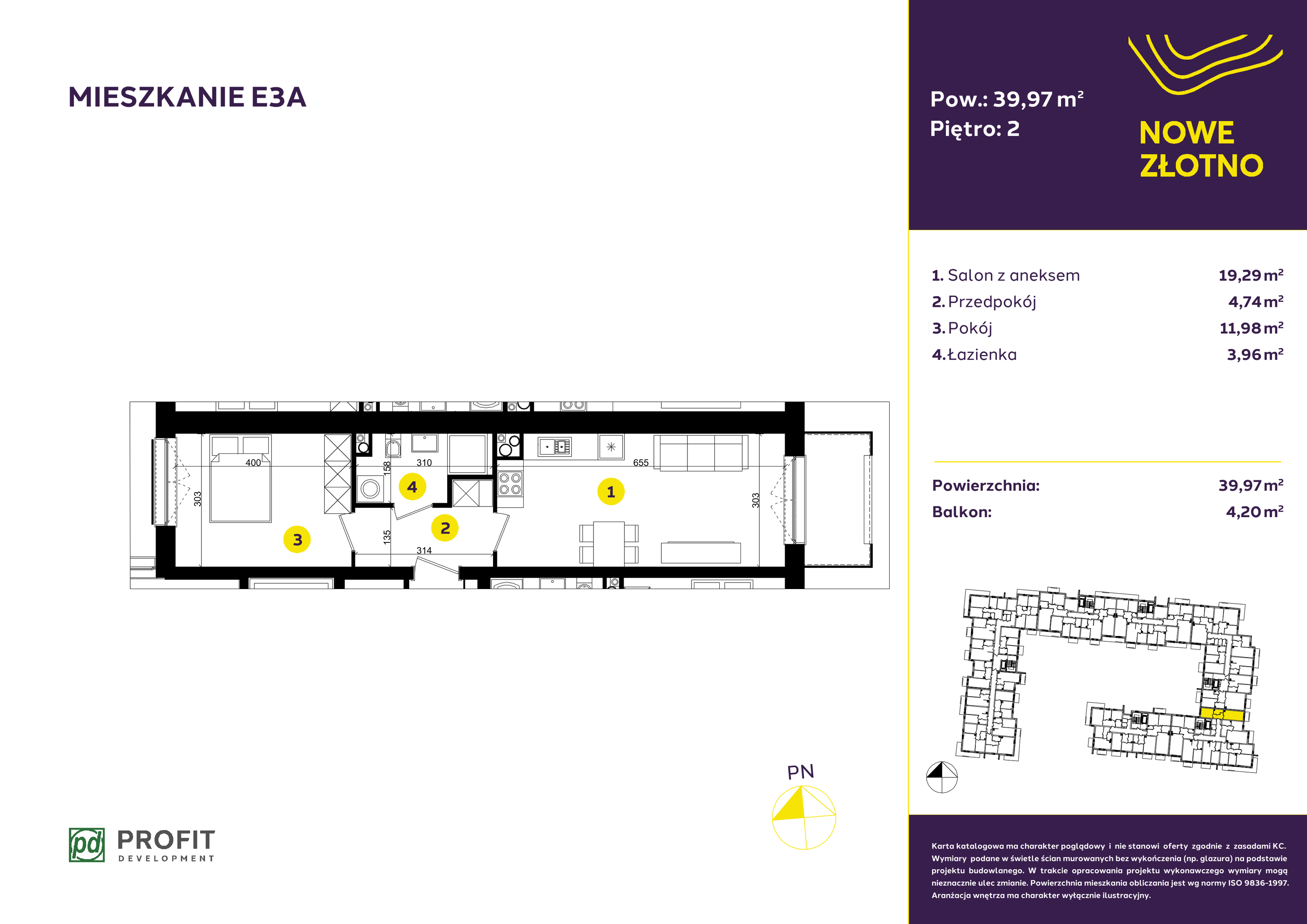 Mieszkanie 39,97 m², piętro 2, oferta nr E-3A, Nowe Złotno, Łódź, Polesie, Złotno, ul. Traktorowa 24-idx