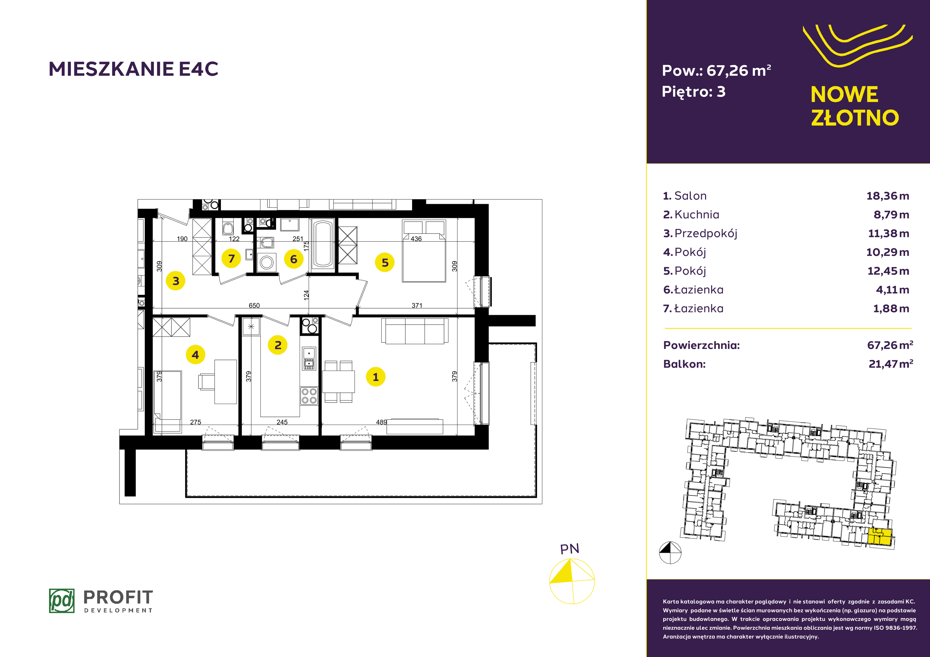 Mieszkanie 67,26 m², piętro 3, oferta nr E-4C, Nowe Złotno, Łódź, Polesie, Złotno, ul. Traktorowa 24-idx