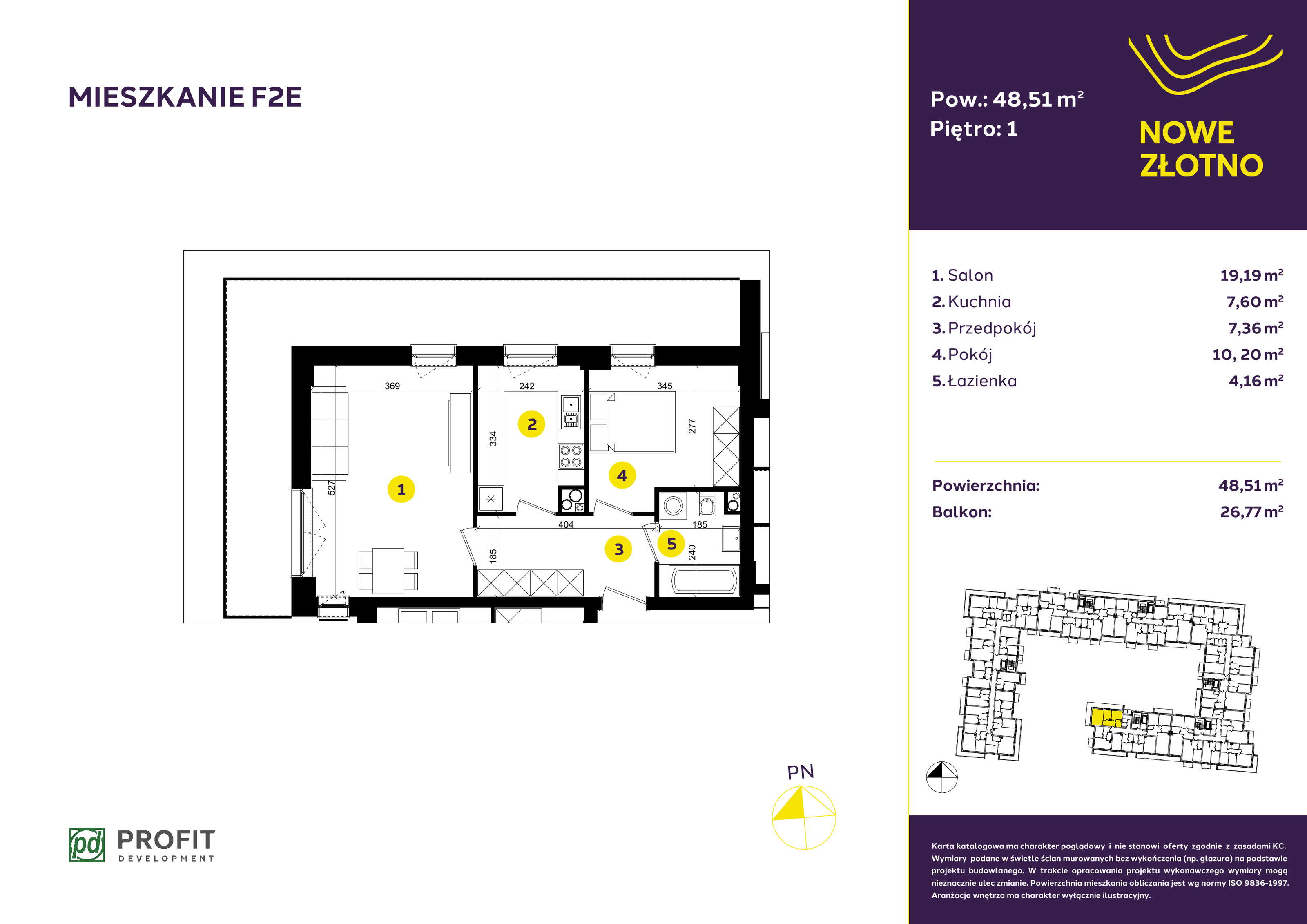 Mieszkanie 48,51 m², piętro 1, oferta nr F-2E, Nowe Złotno, Łódź, Polesie, Złotno, ul. Traktorowa 24-idx