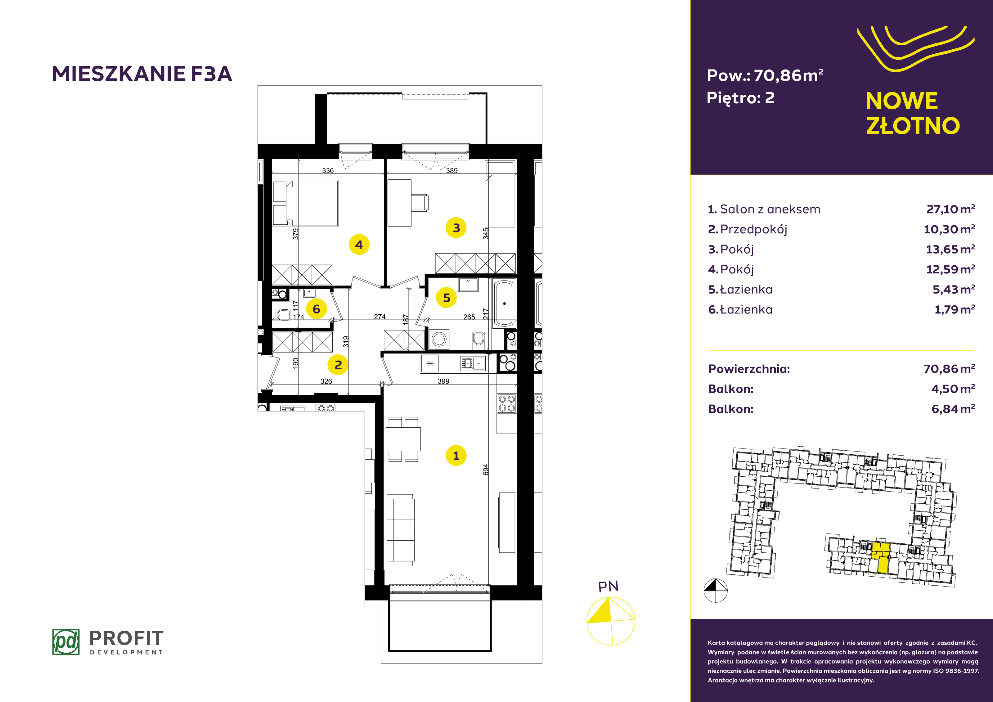 Mieszkanie 70,86 m², piętro 2, oferta nr F-3A, Nowe Złotno, Łódź, Polesie, Złotno, ul. Traktorowa 24-idx