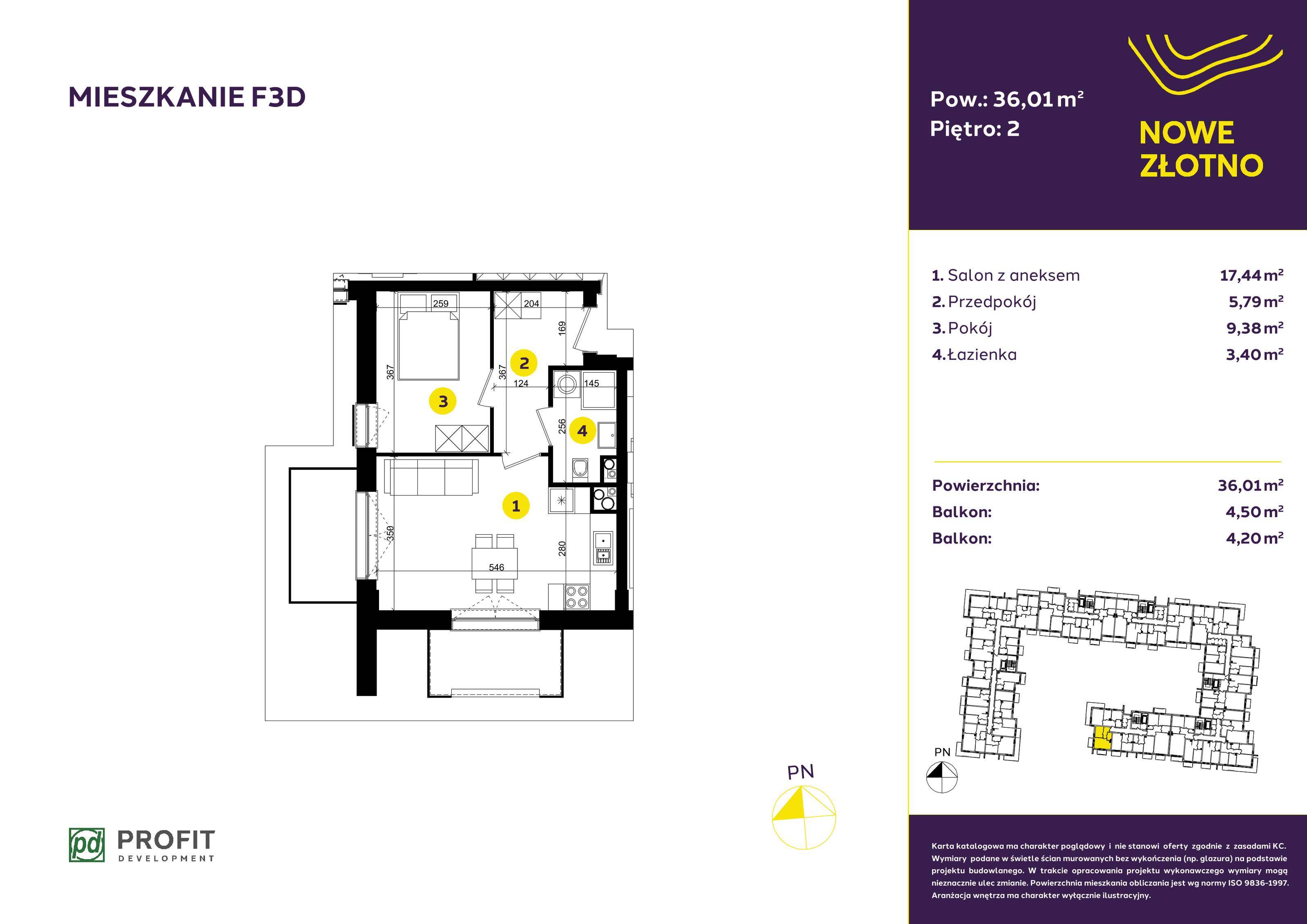 Mieszkanie 36,05 m², piętro 2, oferta nr F-3D, Nowe Złotno, Łódź, Polesie, Złotno, ul. Traktorowa 24-idx