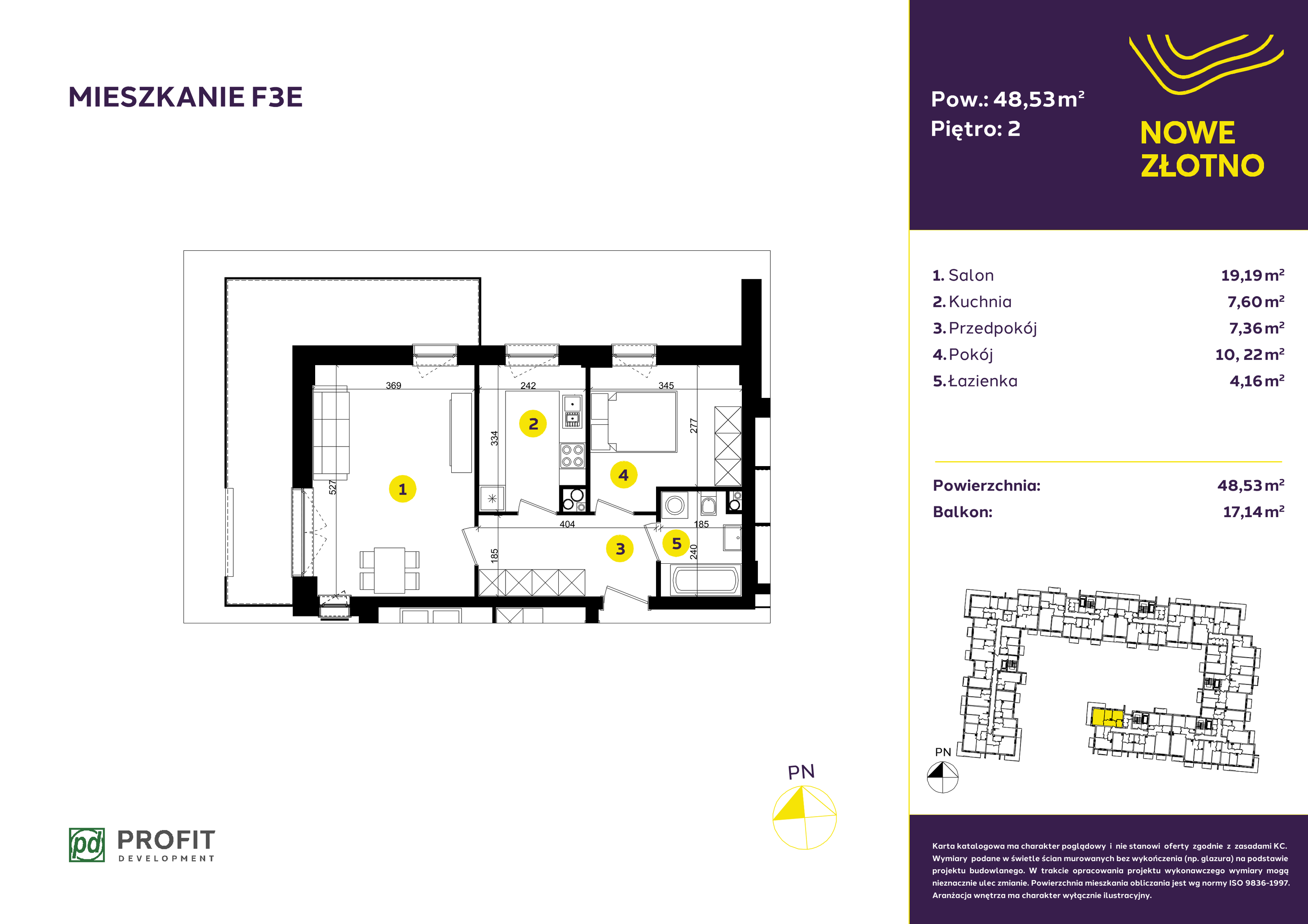 Mieszkanie 48,53 m², piętro 2, oferta nr F-3E, Nowe Złotno, Łódź, Polesie, Złotno, ul. Traktorowa 24-idx