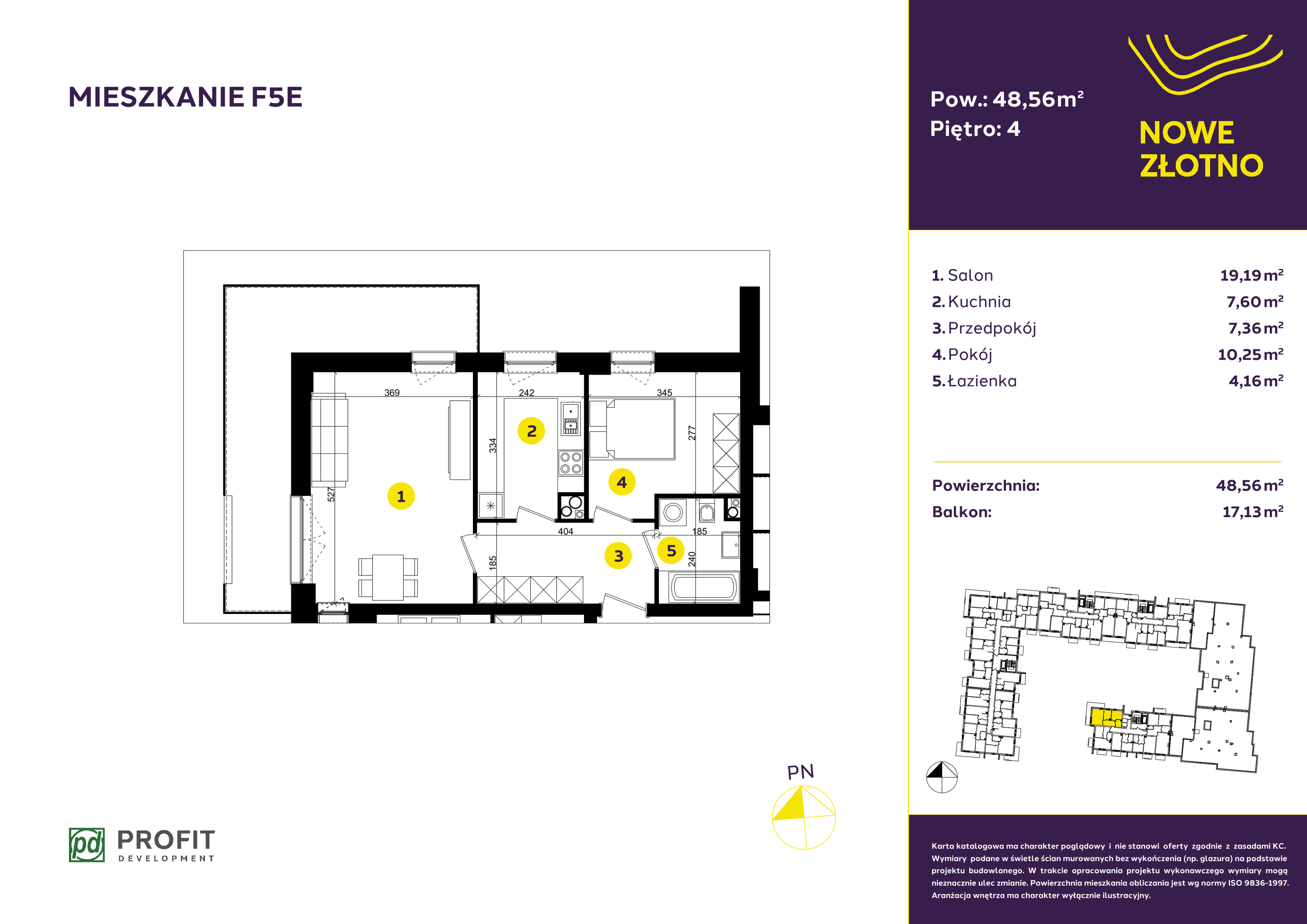 Mieszkanie 48,56 m², piętro 4, oferta nr F-5E, Nowe Złotno, Łódź, Polesie, Złotno, ul. Traktorowa 24-idx