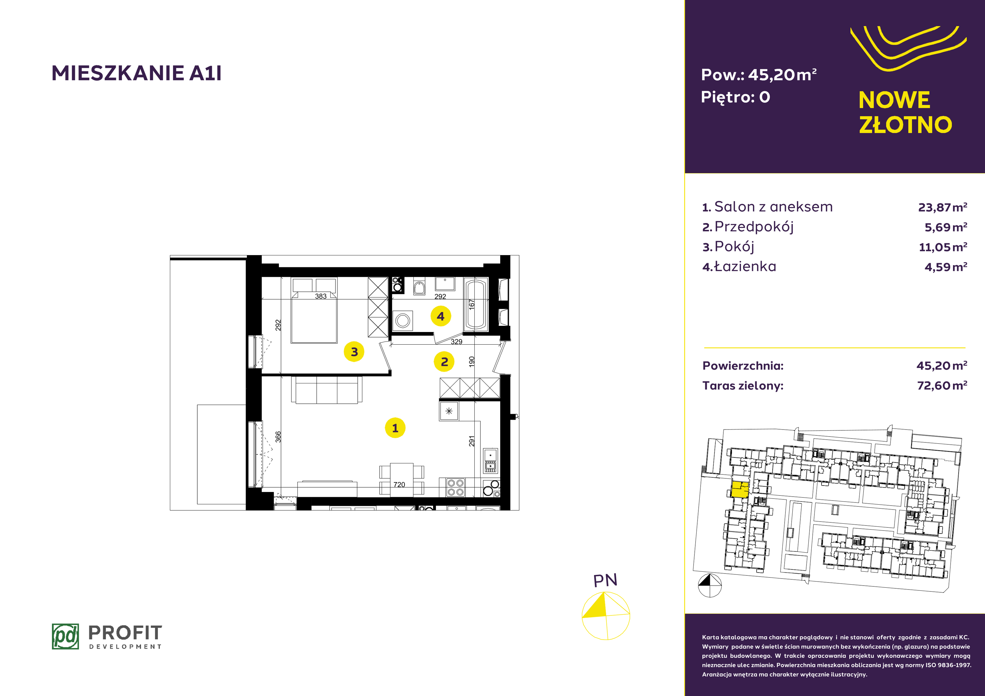 Mieszkanie 45,20 m², parter, oferta nr A-1I, Nowe Złotno, Łódź, Polesie, Złotno, ul. Traktorowa 24-idx