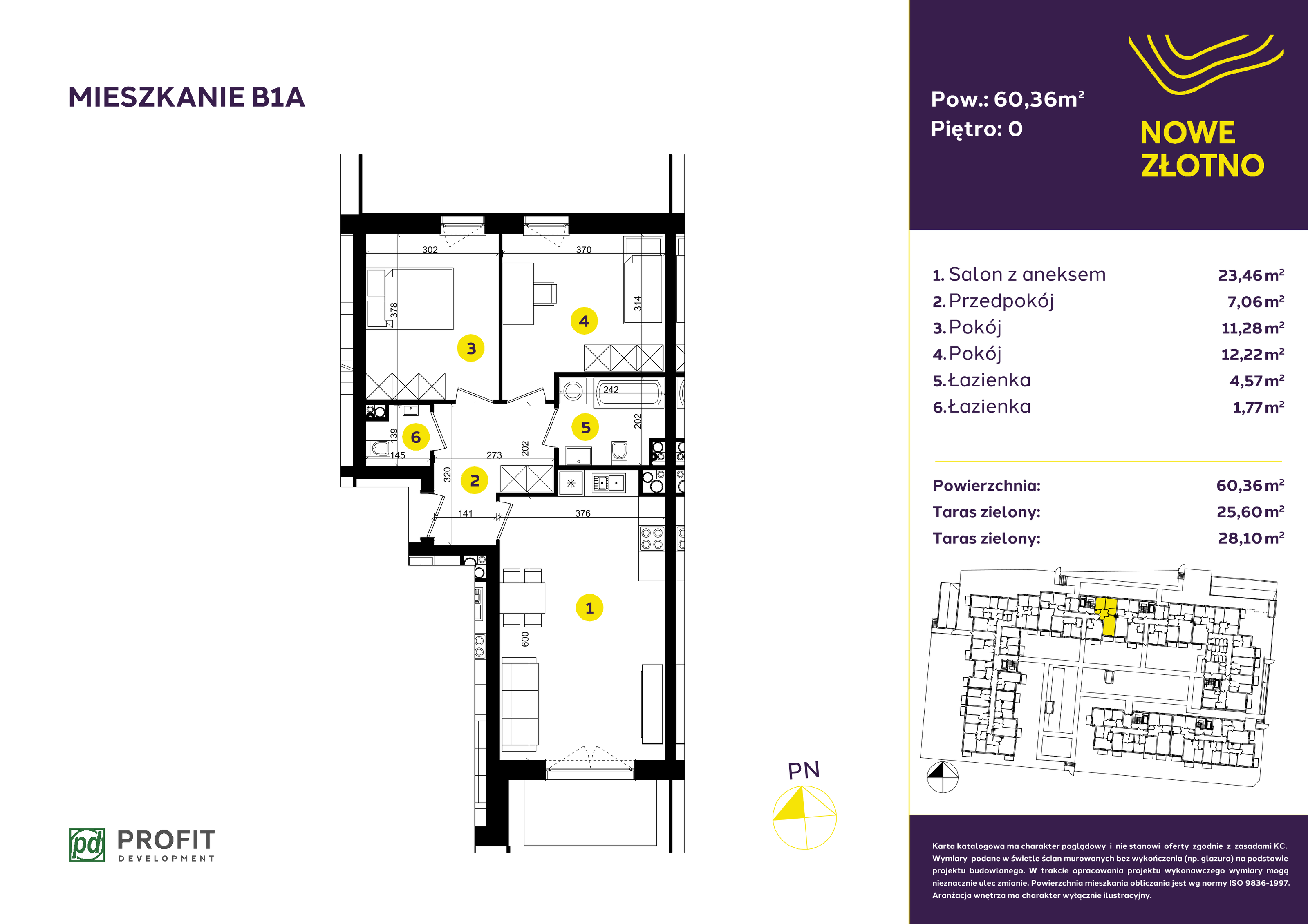 Mieszkanie 60,36 m², parter, oferta nr B-1A, Nowe Złotno, Łódź, Polesie, Złotno, ul. Traktorowa 24-idx