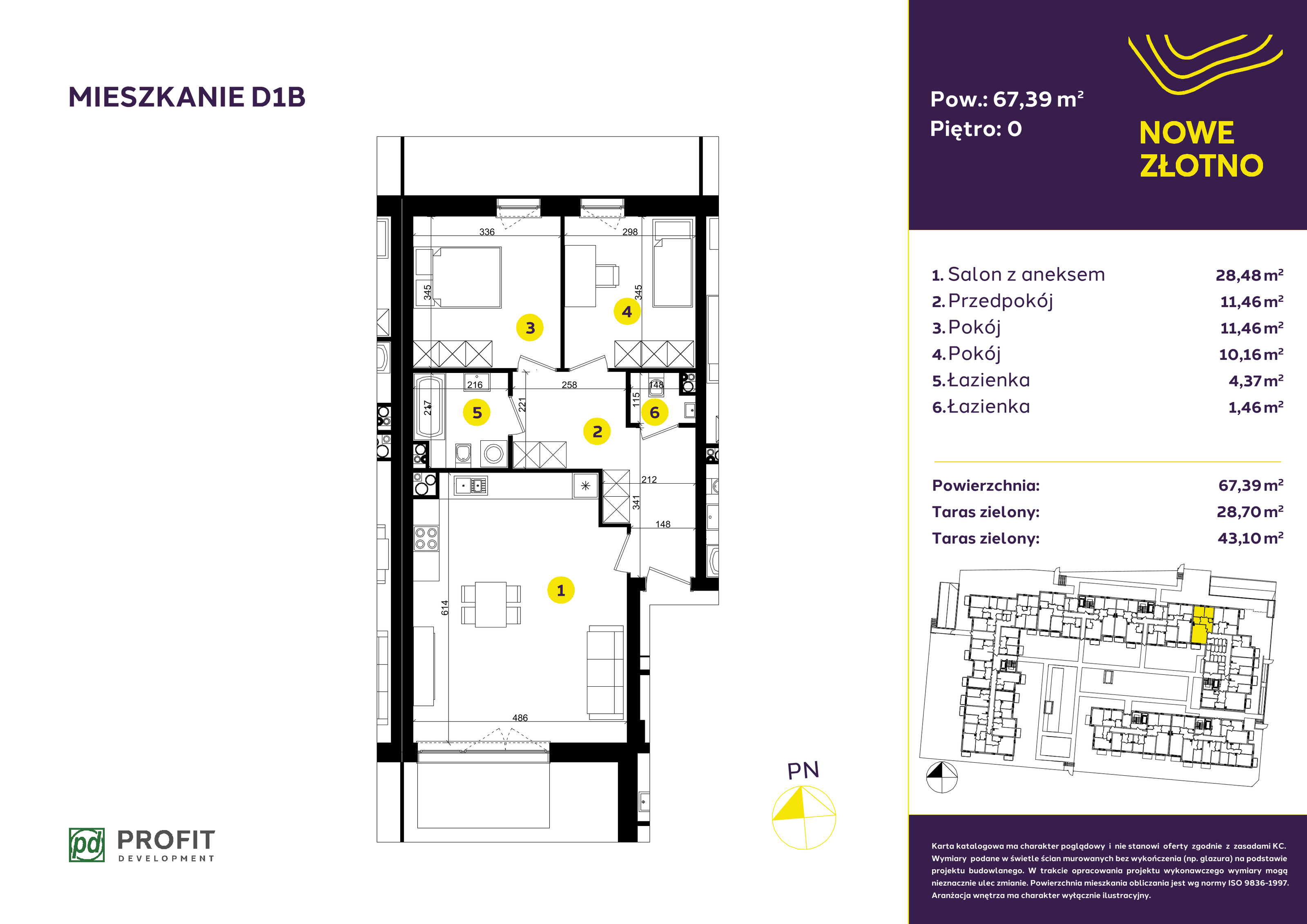 Mieszkanie 67,39 m², parter, oferta nr D-1B, Nowe Złotno, Łódź, Polesie, Złotno, ul. Traktorowa 24-idx