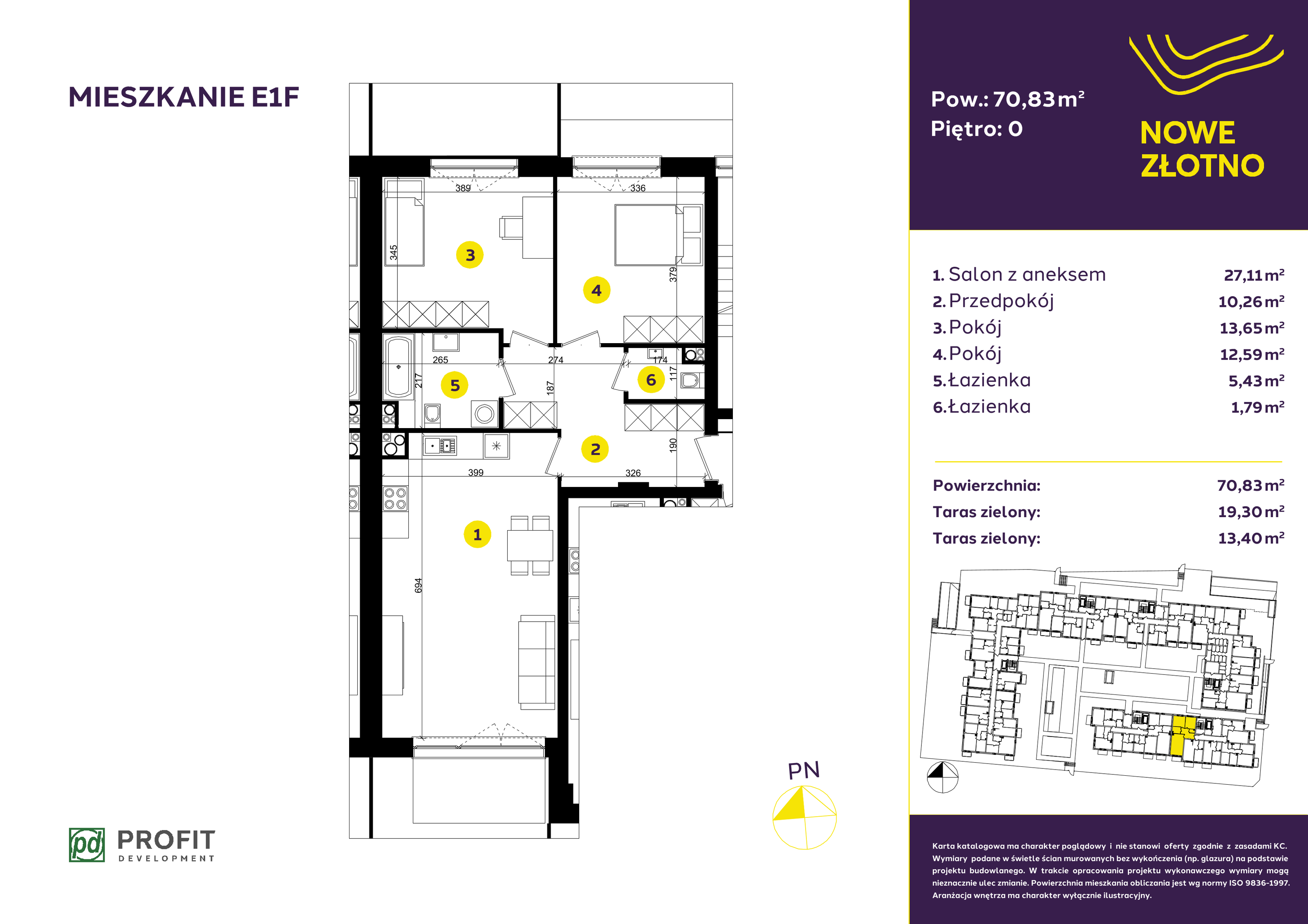 Mieszkanie 70,83 m², parter, oferta nr E-1F, Nowe Złotno, Łódź, Polesie, Złotno, ul. Traktorowa 24-idx